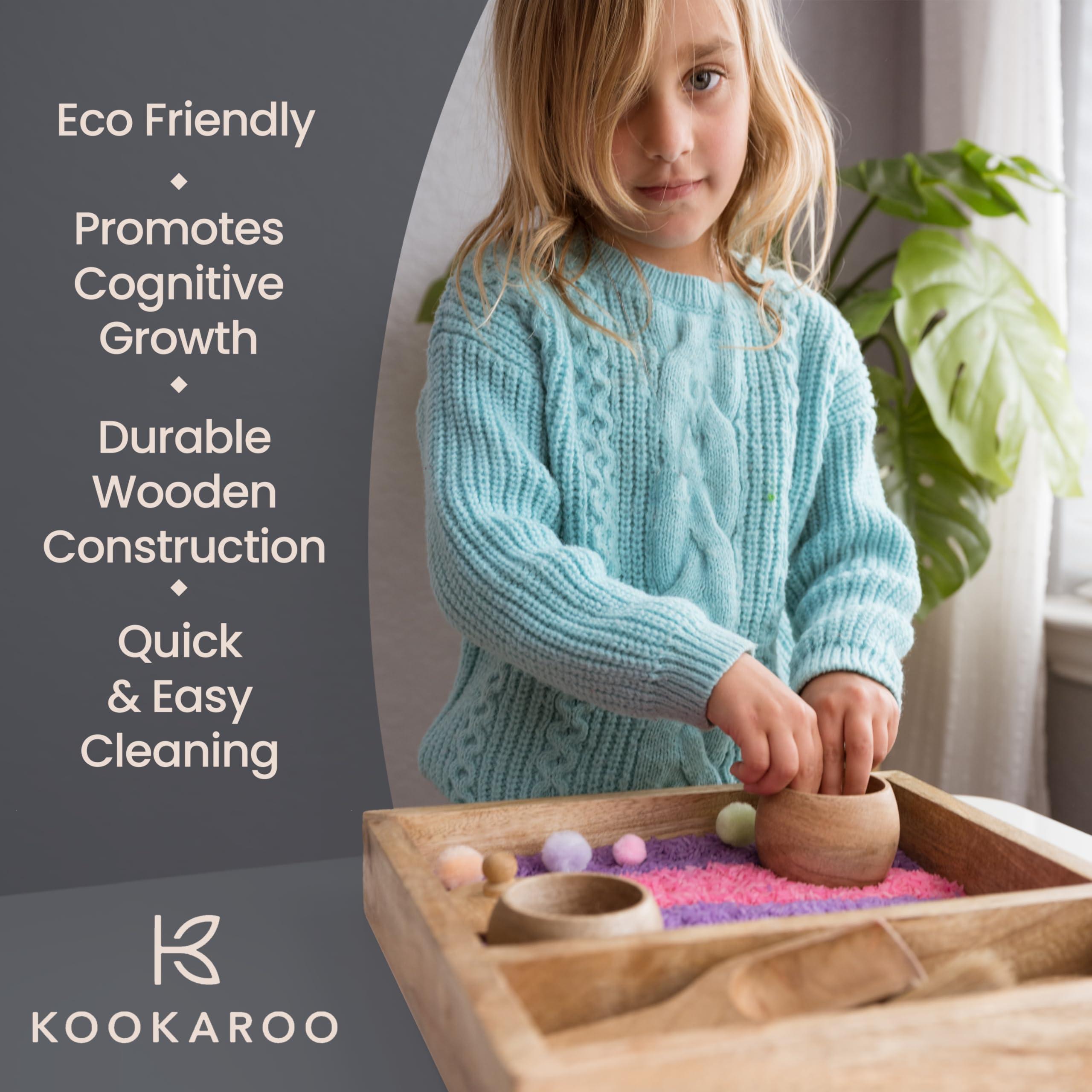 KOOKAROO KOOKAROO Sensory Play Bin - 9 Montessori Sensory Bin Tools + 1 Sensory Box - Sensory Table Toys - Waldorf Toys - Natural Play - Wooden Scoops - Toddler Sensory Toys - Sensory Bins for Toddlers 3-4