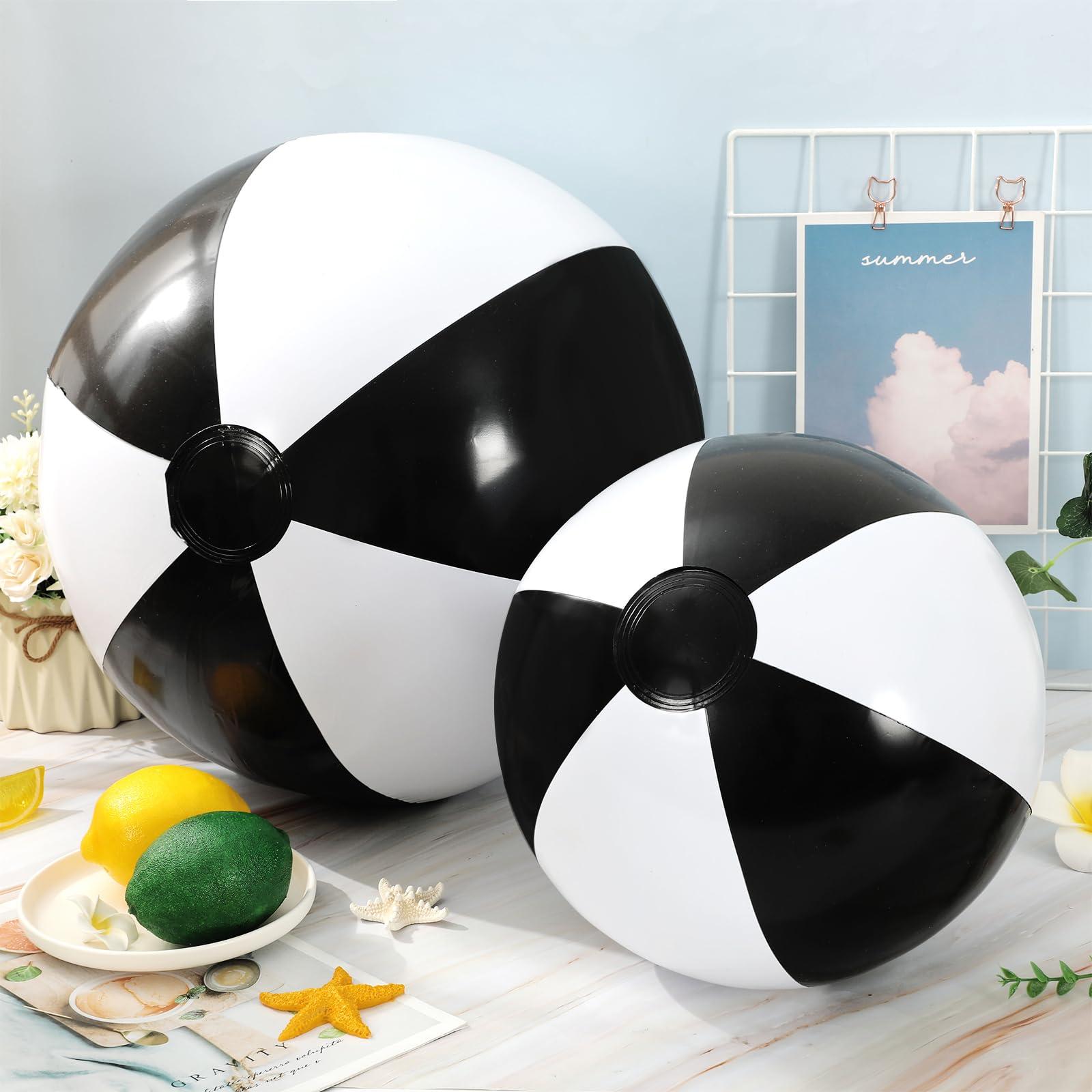 Whaline Whaline 5Pcs Inflatable Beach Ball 24 & 16 Inch Round Pool PVC Balls Cute Game Toys for Summer Hawaiian Tropical Theme Beach Party Decorations Water Sand Game Accessory (Black and White)