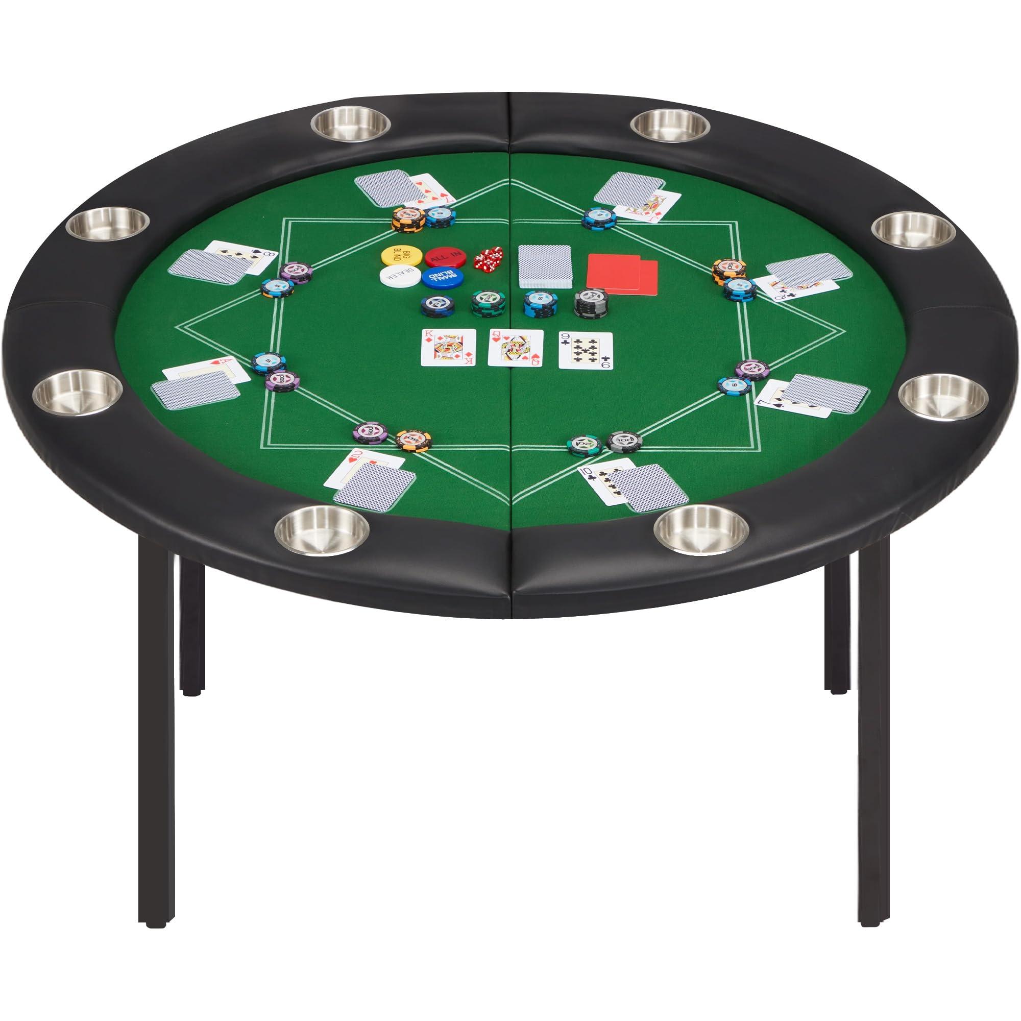 ECOTOUGE ECOTOUGE 8 Players Poker Table Foldable, Round Casino Texas Holdem Table with Stainless Steel Cup Holders & Faux Leather Padded Rails, Folding Gaming Table for Card Games, Green