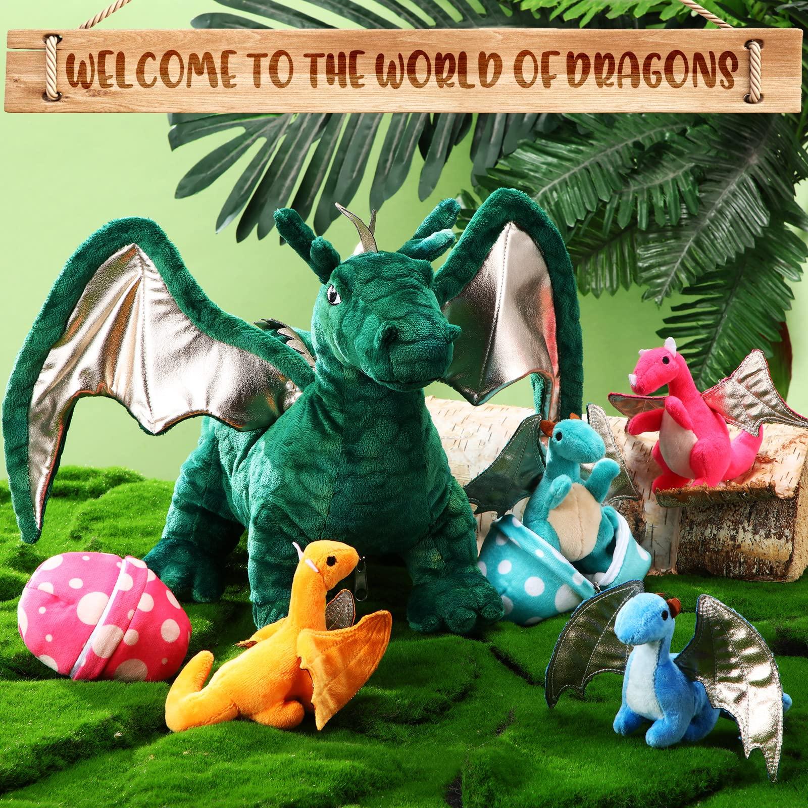 Deekin Deekin 7 Pcs Dragon Toy Set 16 Inch Large Dragon Stuffed Animal with 4 Cute Baby Plush Dragons and 2 Eggs in Mommy Dragon\'s Belly Gifts for Christmas Boys Girls Birthday(Cute Style)
