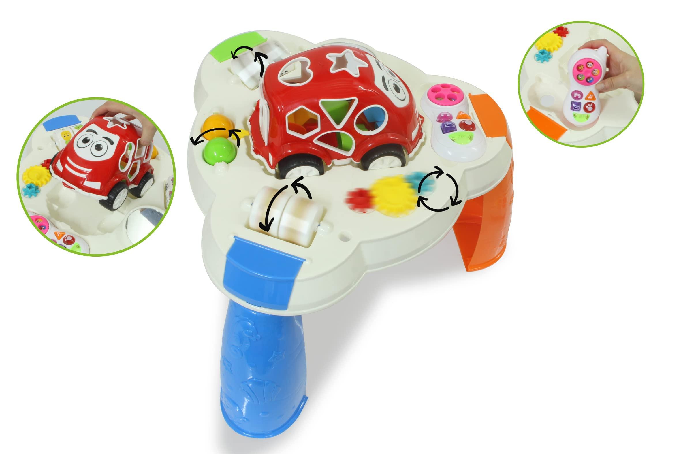 Jamara JAMARA Game Table with Shaped Car and Mobile Phone - Promotes Fine and Gross Motor Skills, Music, LED Light Effects, 10 Shapes in 5 Colours, Mirror, Smooth-Running Plastic Wheels, 13 Pieces