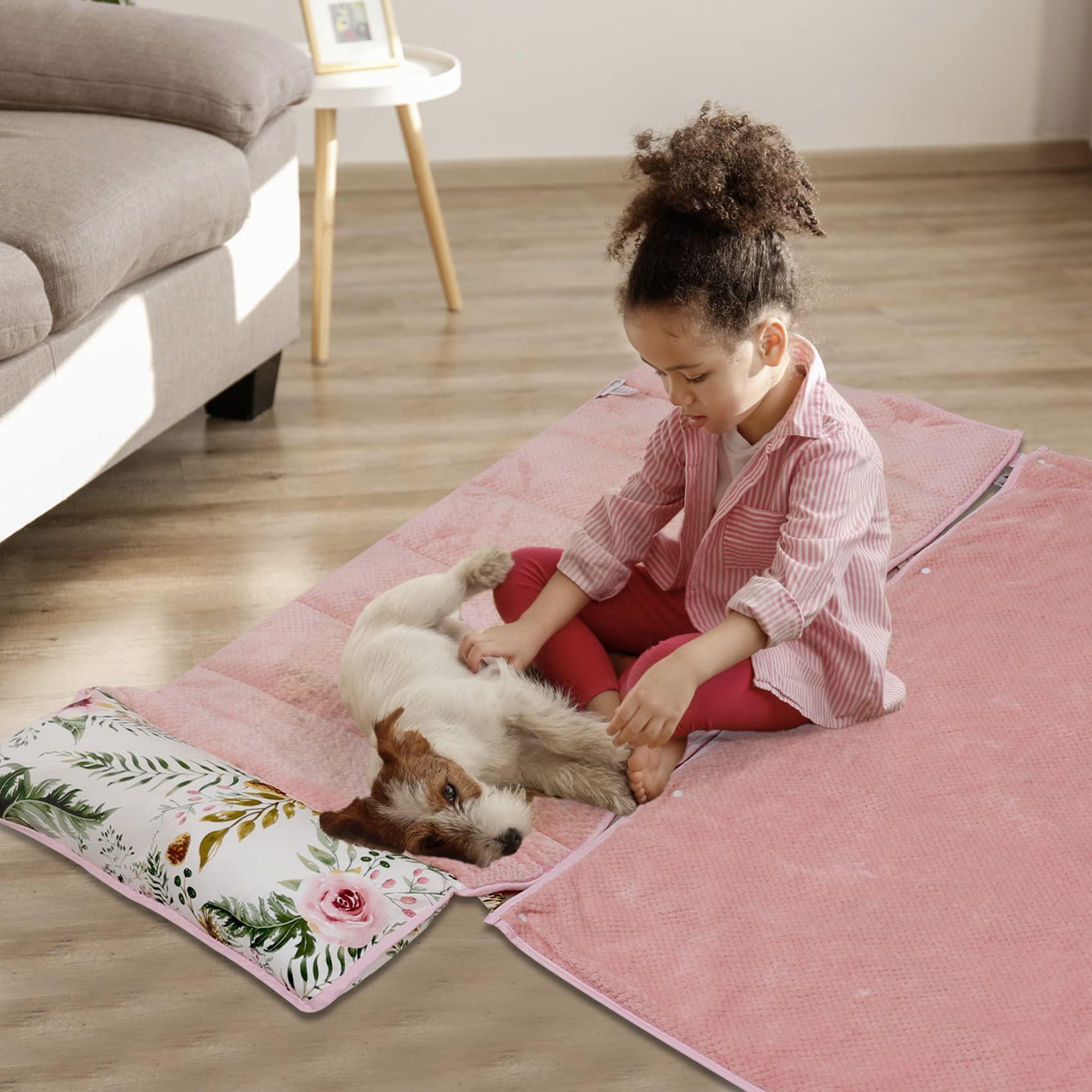 Ndahjahd Nap Mats for Preschool,Toddler Nap Mat with Removable Blanket and Pillow, Extra Large Rolled Napping Mats,Toddler Sleeping Bag,Kids Sleeping Bag for Daycare,Nap Mats for Daycare (Flower)