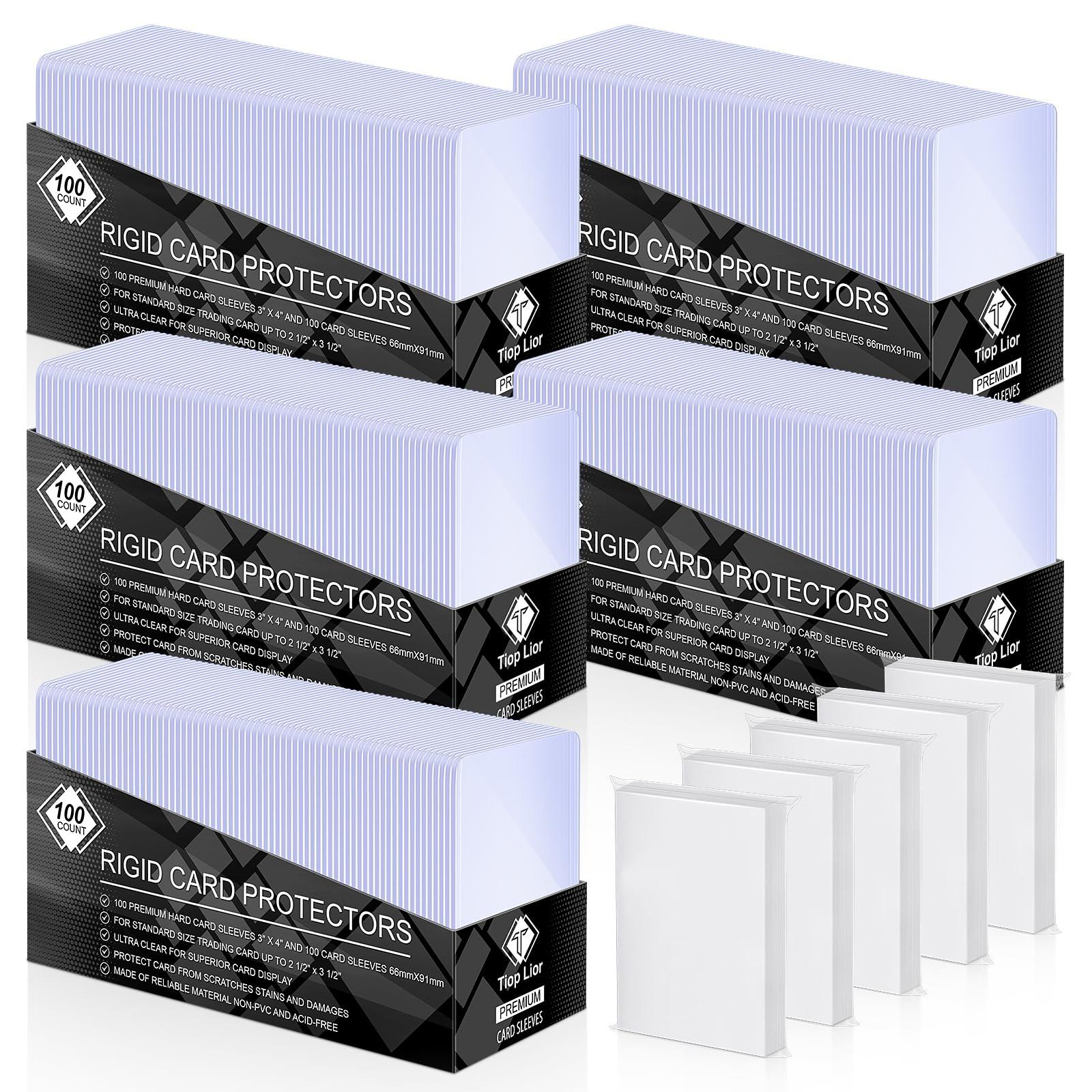 TiopLior 1000 Card Sleeves Hard Sleeves for Cards, 3\"x4\" Baseball Card Protectors Hard Plastic, 35pt Card Holders for Baseball Cards, Football Cards (500 Hard Sleeves + 500 Clear Sleeves)