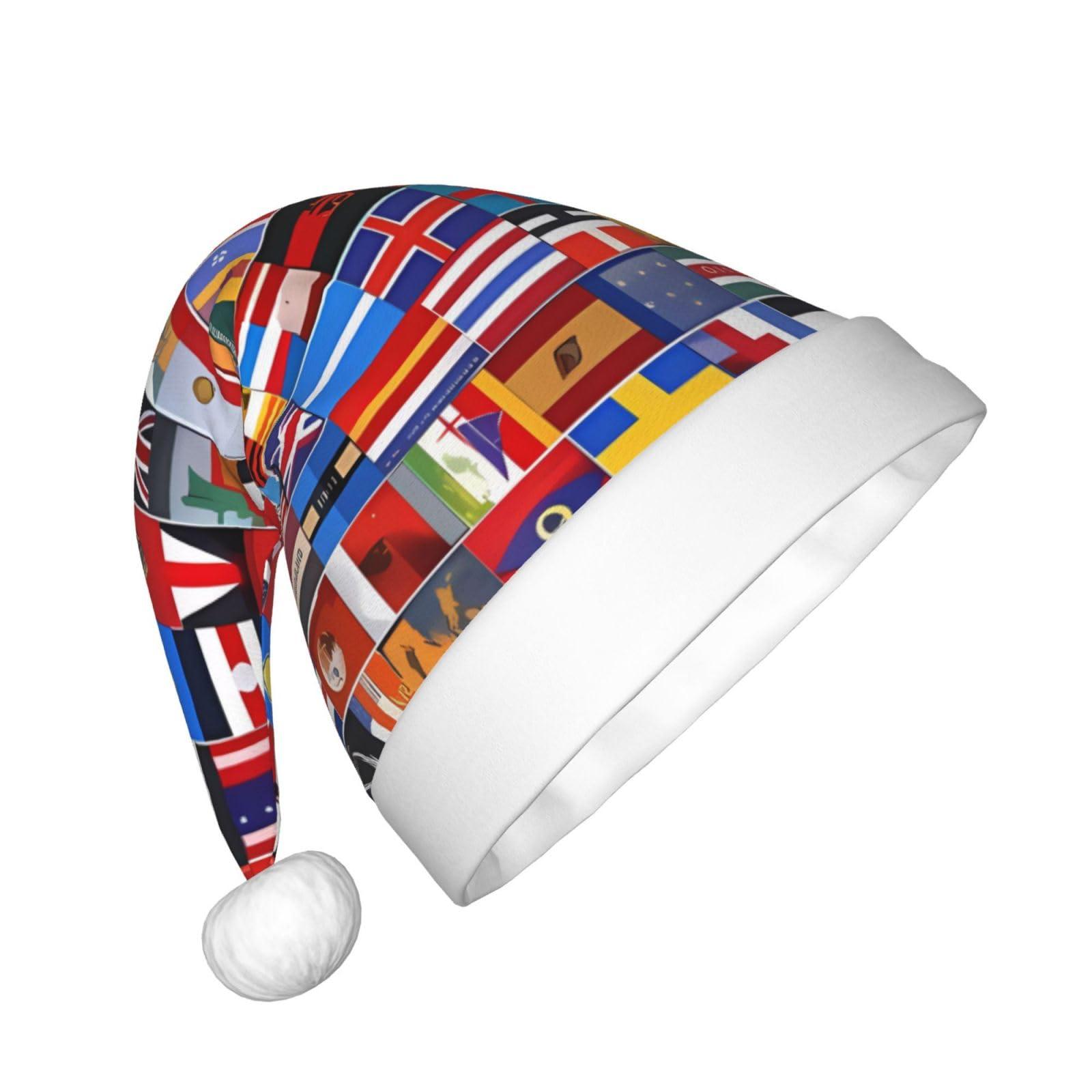 SamLng Various flags Christmas Hat - Classic Santa Xmas & New Year Party Headwear - Perfect for Holiday Celebrations, Halloween