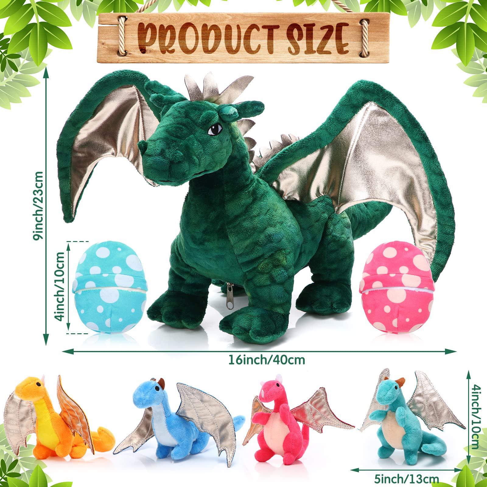 Deekin Deekin 7 Pcs Dragon Toy Set 16 Inch Large Dragon Stuffed Animal with 4 Cute Baby Plush Dragons and 2 Eggs in Mommy Dragon\'s Belly Gifts for Christmas Boys Girls Birthday(Cute Style)