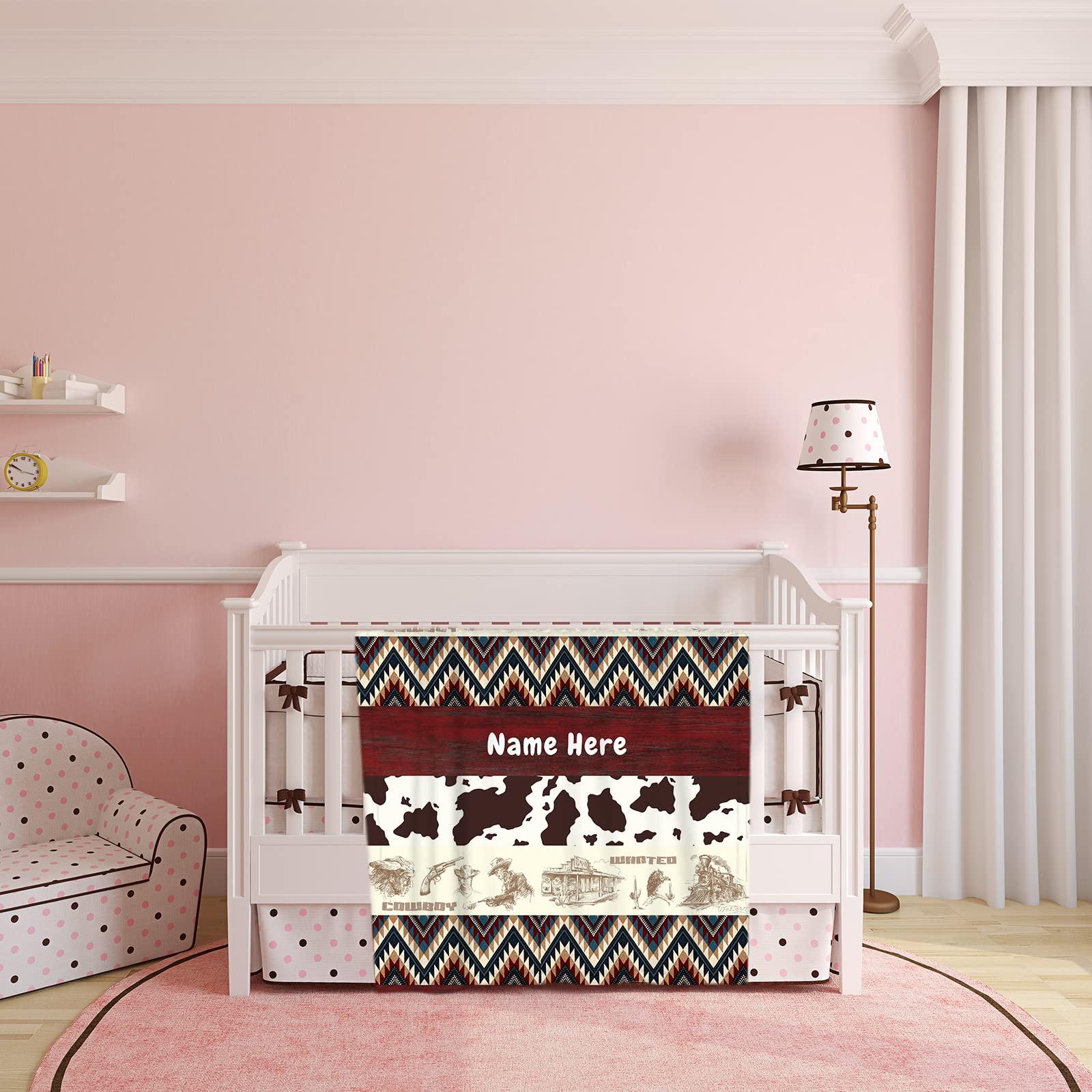 Munific Personalized Baby Name Cowboy Baby Bedding, Western Crib Bedding, Cow Markings Blanket, Boy Baby Blanket,Custom Minky Dot Blankets for Kids,Patchwork Blanket,Home Decor