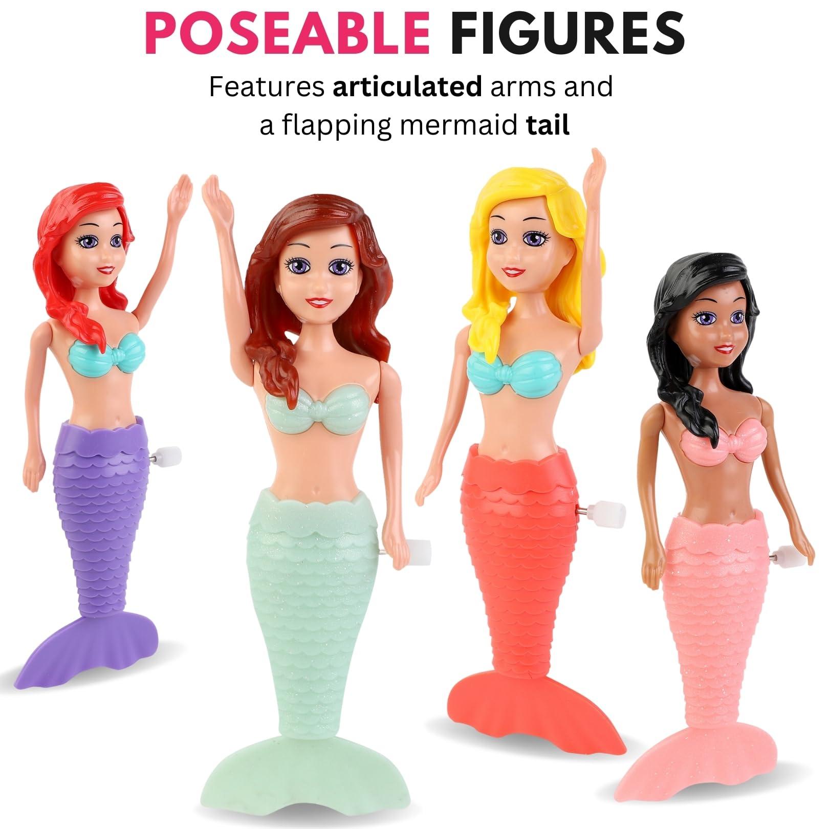Liberty Imports Mermaid Bath Toys for Toddlers Kids Girls - Princess Wind Up Tail Flap Floating Water BathTub Toys, Swimming Pool Bathing Time Fun (12 Pack)