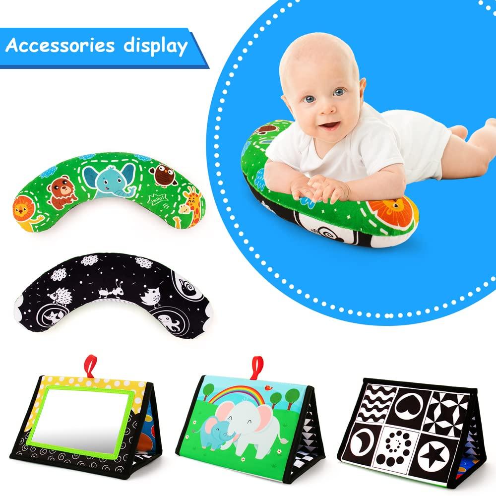 Inbeby Inbeby Tummy Time Mirror & Play Mat & Pillow 3-in-1, High Contrast Black and White Baby Toys, Activity Mat for Early Education, Newborn Infant Tummy Time Toy Set for 0 3 6 12 Month Crinkle/Squeake