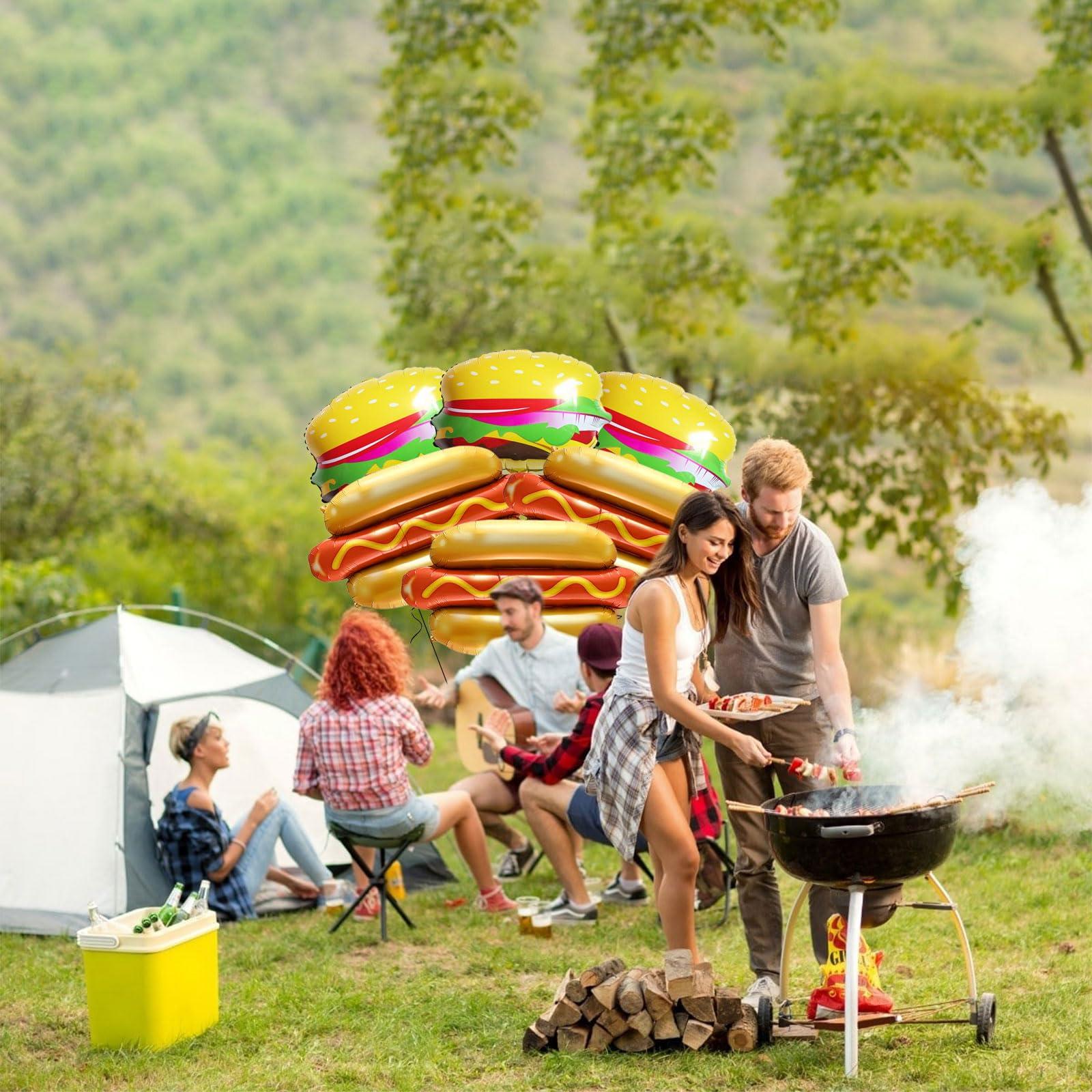 Eostankr Food Themed Balloons Hot Dog Balloon Hamburger Foil Balloon BBQ Party Balloons for Picnic Birthday Party Decorations Supplies 6 Pcs