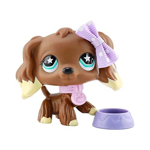 Junior Pet Shop lps Cocker Spaniel 960 lps Brown Cocker Spaniel Dog Blue Star Eyes with lps Accessories Bow Food Collar Kids Gift
