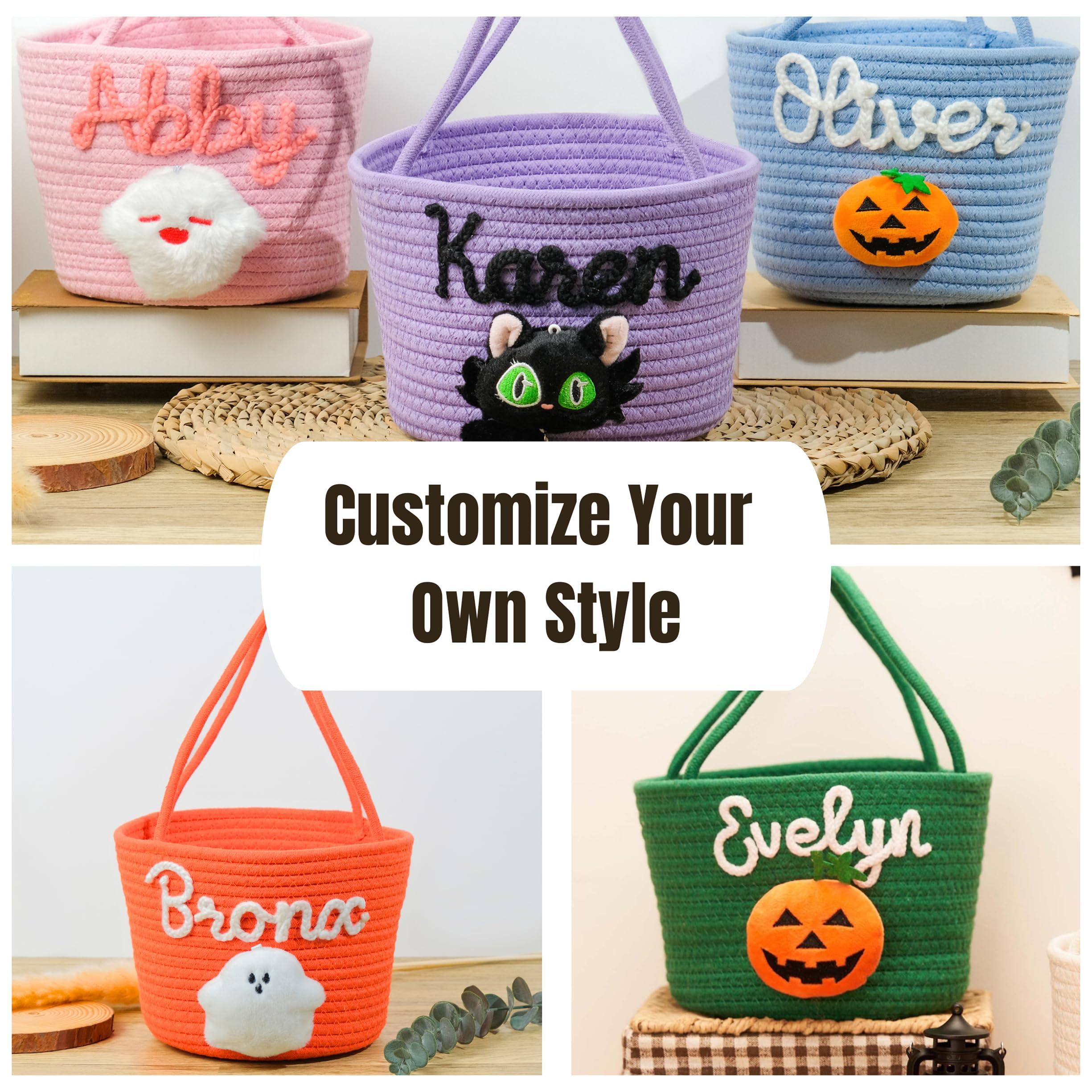 SphonxAi SphonxAi Personalized Halloween Basket, Custom Woven Candy Bag, Trick or Treat Bag with Name, Kid Pumpkin Bucket Ghost Basket