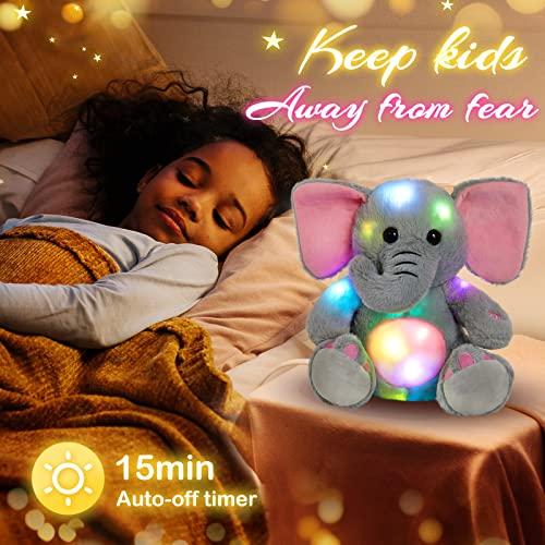 BSTAOFY BSTAOFY 13'' Light up Elephant Stuffed Animals Glow LED Elephant Soft Plush Toys Night Light Companion Birthday Christmas for Kids Boys Girls