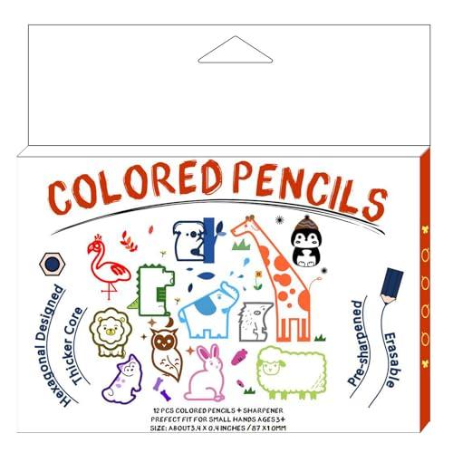 ThEast ThEast 12 Short Colored Pencils for Kids, Valentines Day Gifts for Kids, Cute Animal Toddlers Color Pencils with Sharpener, Preschool Party Favors, Pre-Sharpened(Pack of 1)