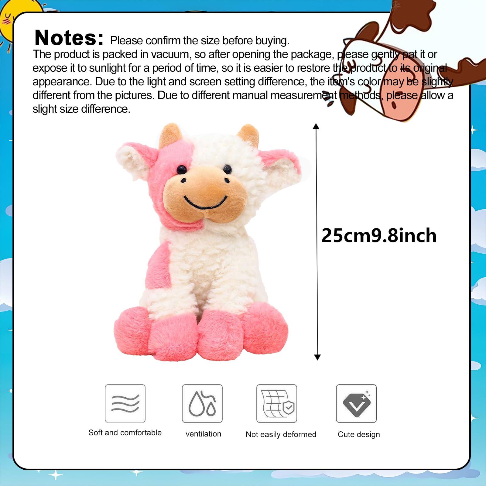 AUCOOMA AUCOOMA Cow Stuffed Animal Adorable Plush Pink Calf Fluffy Plush Doll Birthday Warm Gift for Kids Nursery Girls Toddlers Adults 9\"