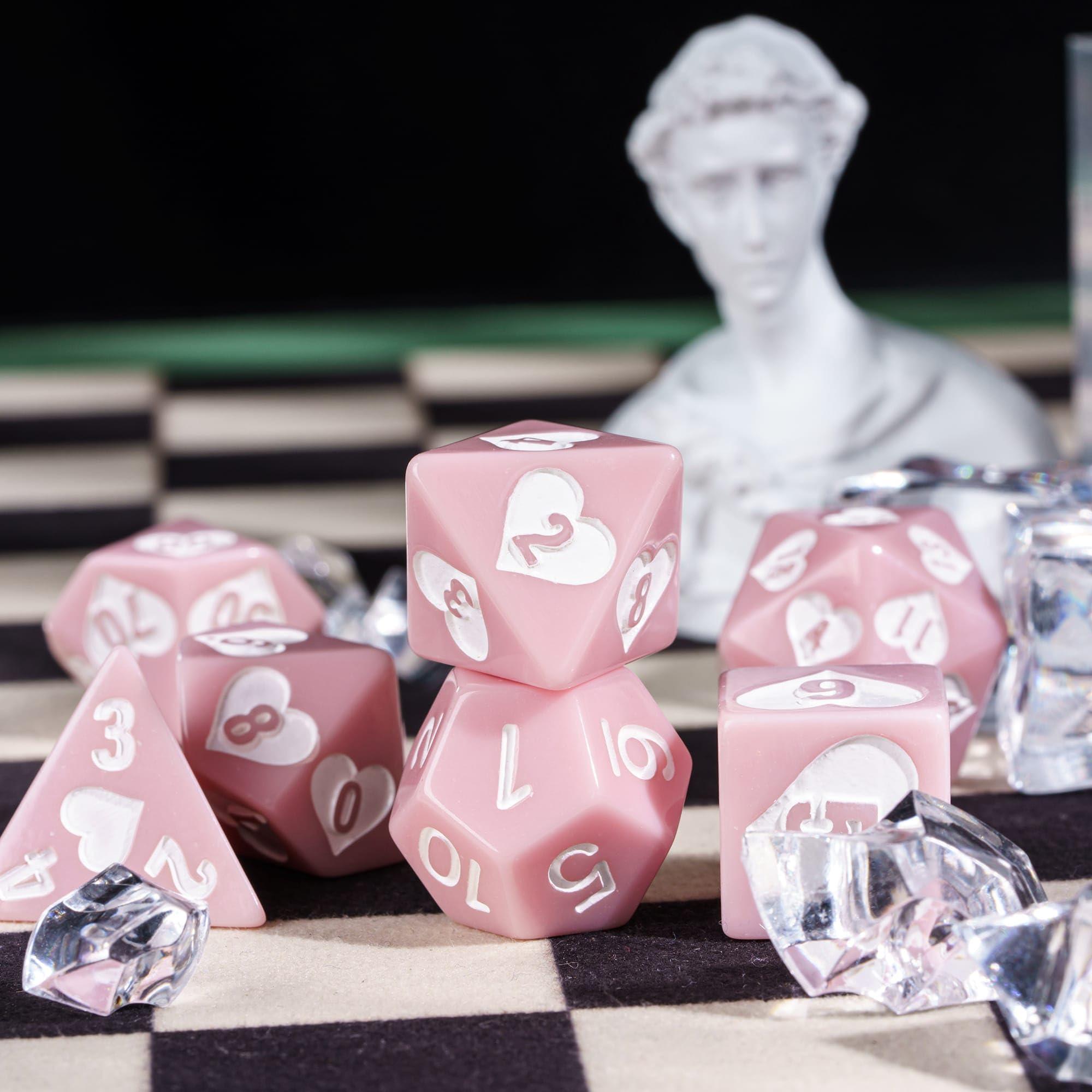 HDdais HDdais 8 Piece Pink DND Dice Set, Heart Resin Polyhedral Dice Set Extra D12 D&D Dice for Dungeons and Dragons Role Playing Game and Other Tabletop Games