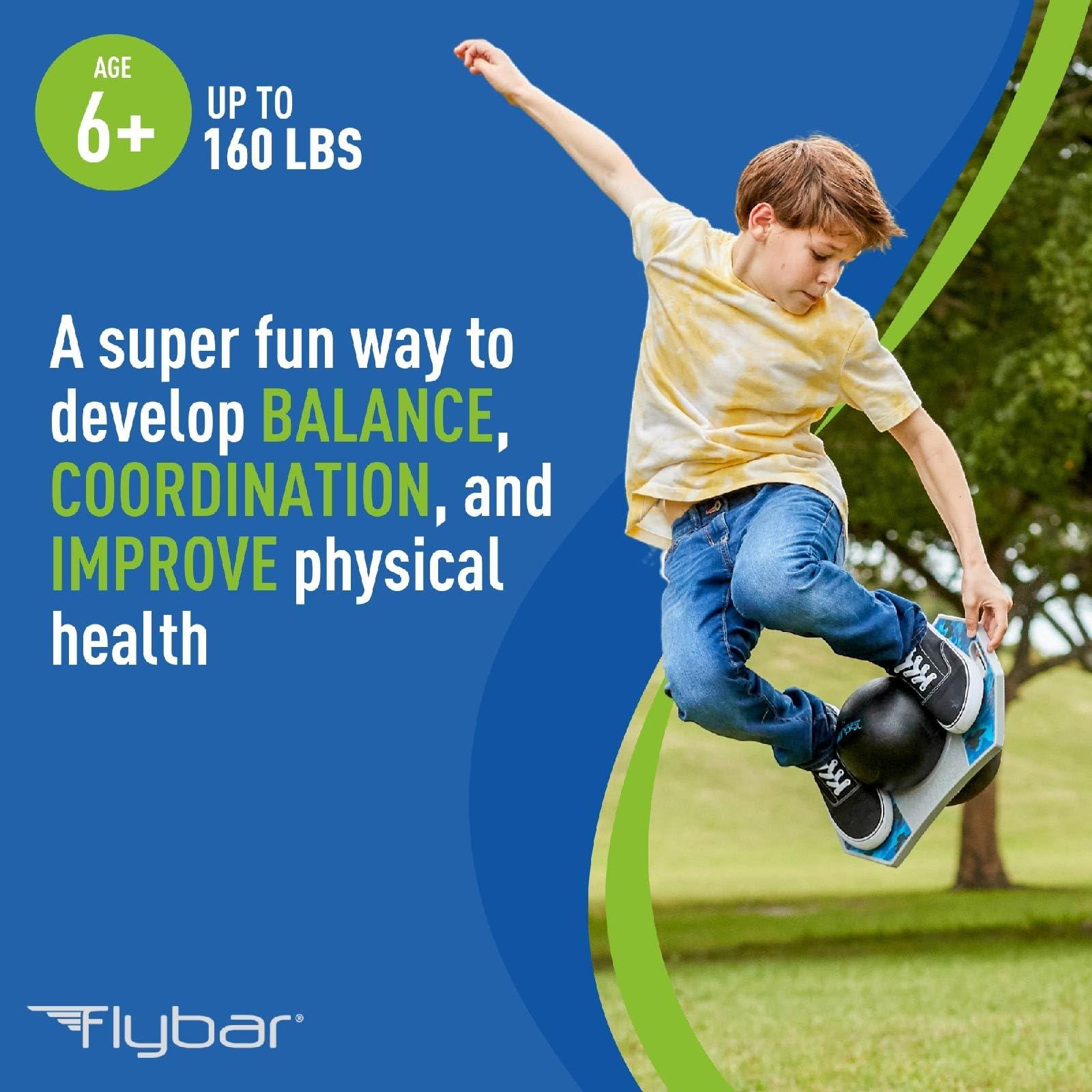 Flybar Flybar Pogo Trick Ball for Kids, Trick Bounce Board for Boys and Girls Ages 6+, Up to 160 lbs, Includes Pump, Easy to Carry Handle, Durable Plastic Deck Indoor, Outdoor Toy Pogo Jumper (Blue Camo)