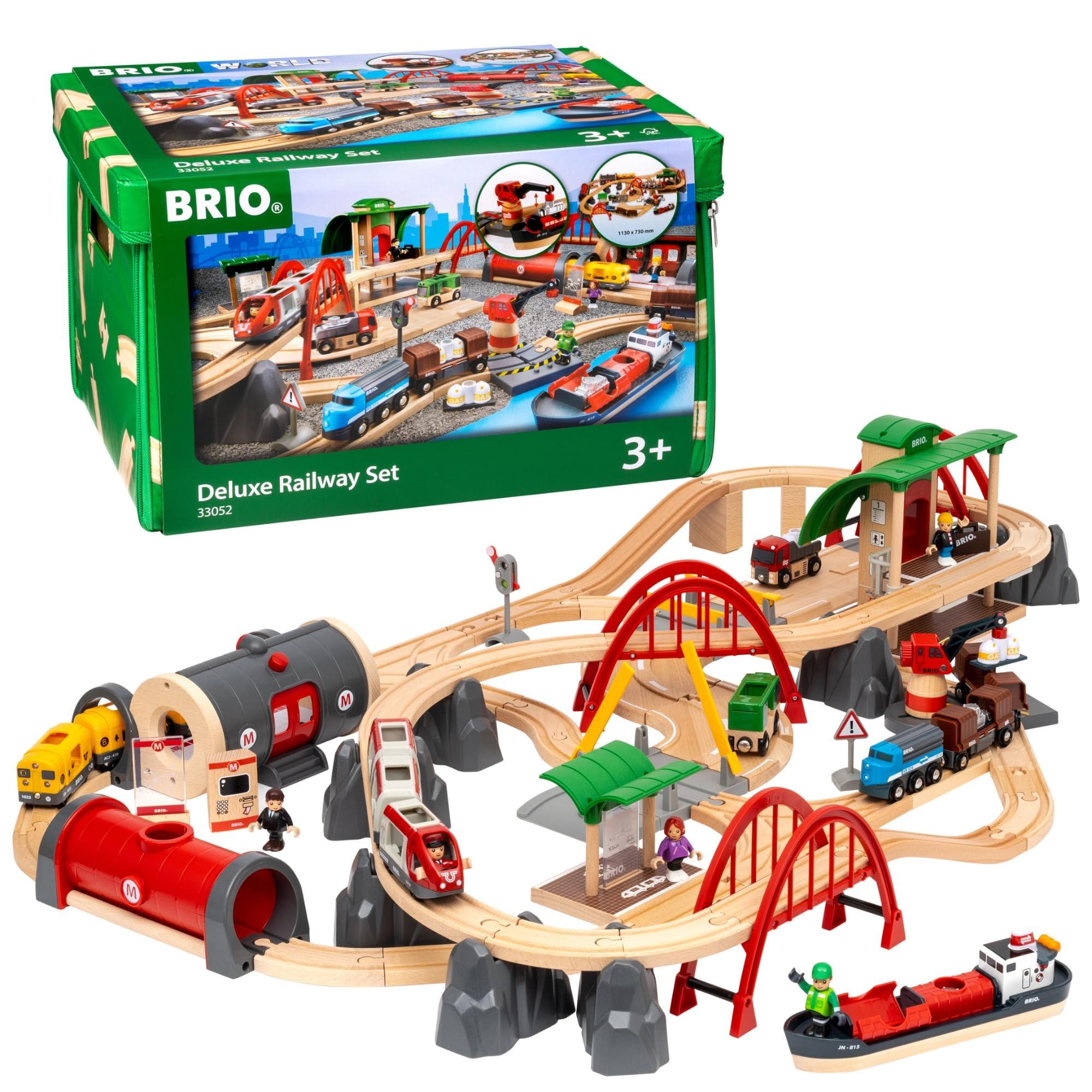 Brio BRIO World 33052 Deluxe Railway Set | Comprehensive Wooden Train Toy Set for Kids Age 3 and Up | FSC Certified Eco-Friendly Toy | Exciting Harbor and Metro Scenes