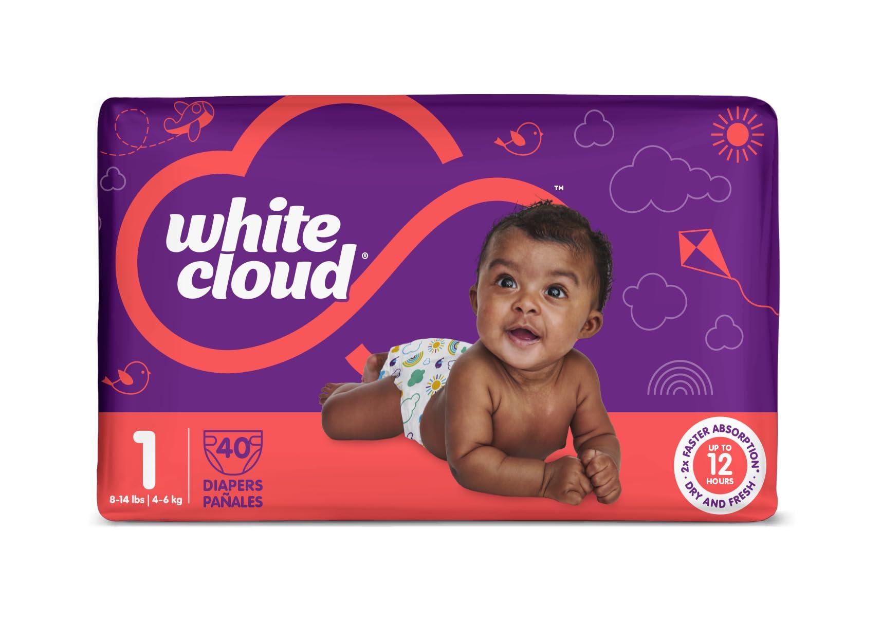 White Cloud White Cloud Ultra Comfort Diapers, Size 1, 8 14lbs, 4 Packs of 40 = 160 Diapers