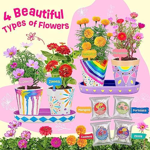 Tekoly 4 Set Paint & Plant Flower Gardening Kit - Gifts for Girls Ages 8-12, Arts and Crafts for Kids Ages 8-12, Kids Gardening Set, Birthday Toys Christmas Gifts for Girls Boys Ages 4 5 6 7 8 9 10 11 12
