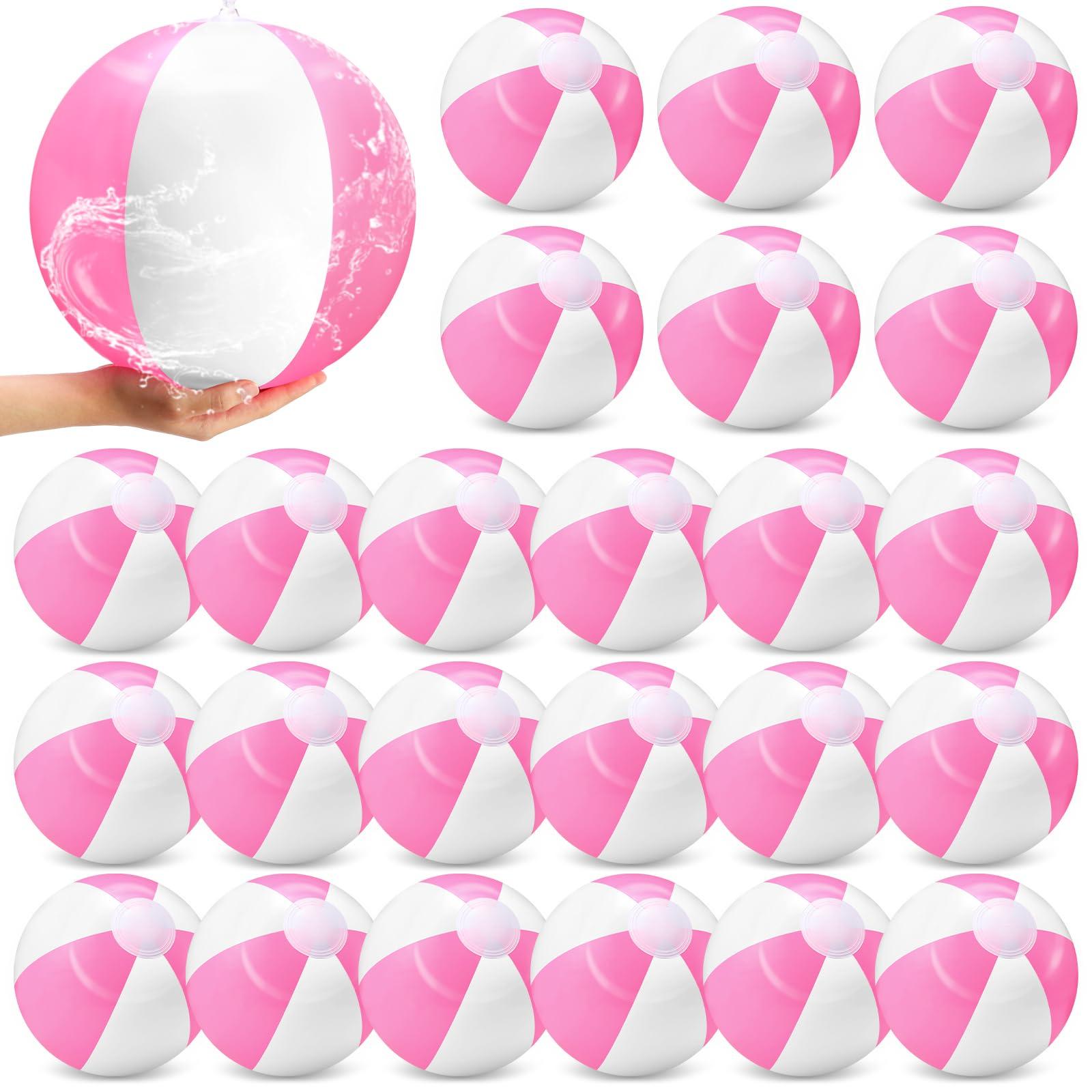 Lunmon Lunmon 24 Pieces Pink and White Inflatable Beach Ball Round Pool PVC Balls Bulk Pool Party Favors Blow up Game Summer Toys for Swimming Hawaiian Tropical Theme Party Supplies(12 Inch)