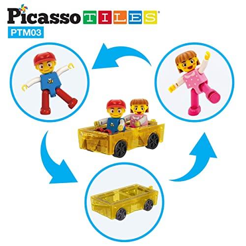 PicassoTiles PicassoTiles Mini Magnetic Tiles Expansion Car Truck and Figures Play Set, Kids Building Magnet Bricks STEM & Learning Toys, Magnetic Add-ons, Car Toys, Toddler Preschool 3 years and up boys and girls