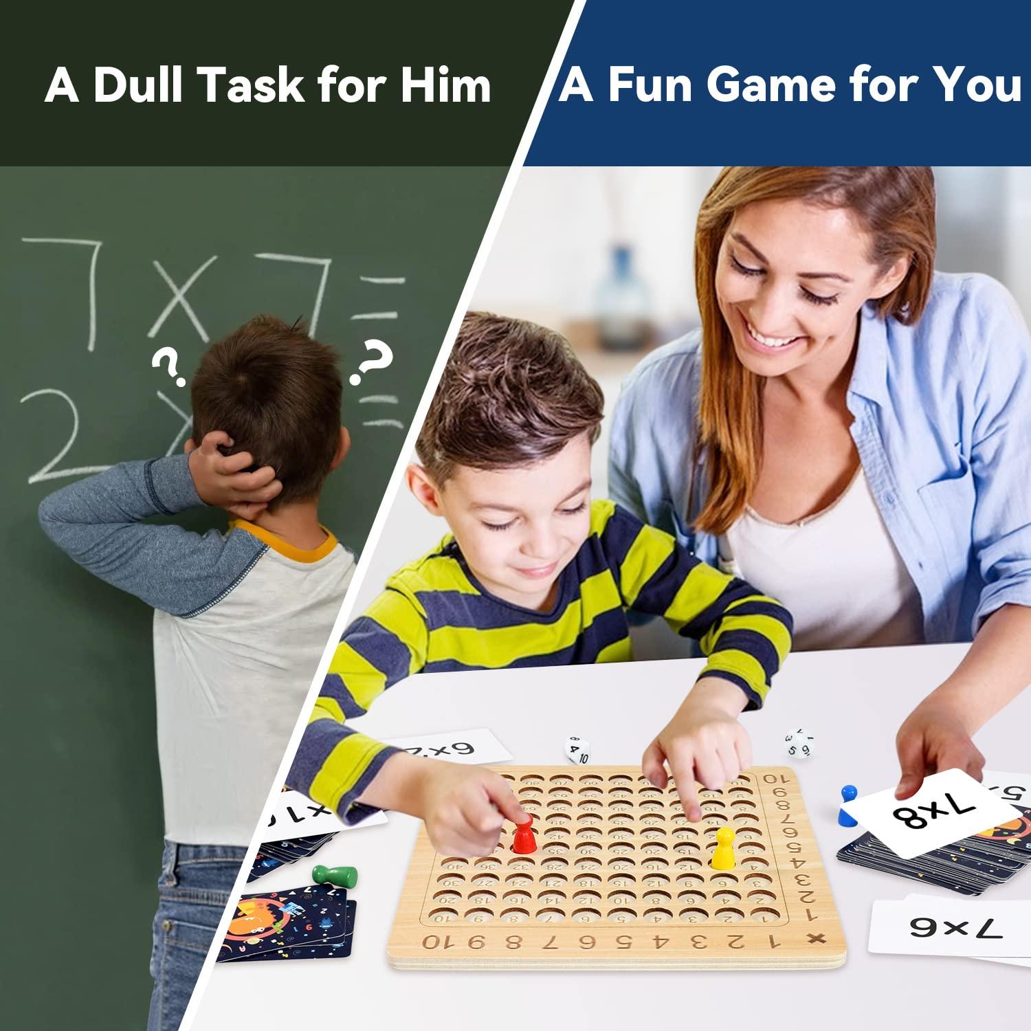 BAKAM BAKAM Wooden Multiplication Board Math Game for Kids 8-12, Math Manipulatives Set with 100PCS Flash Cards for Kids 6-8 Years Old, Montessori Counting Toy for Boys Girls Preschool Learning