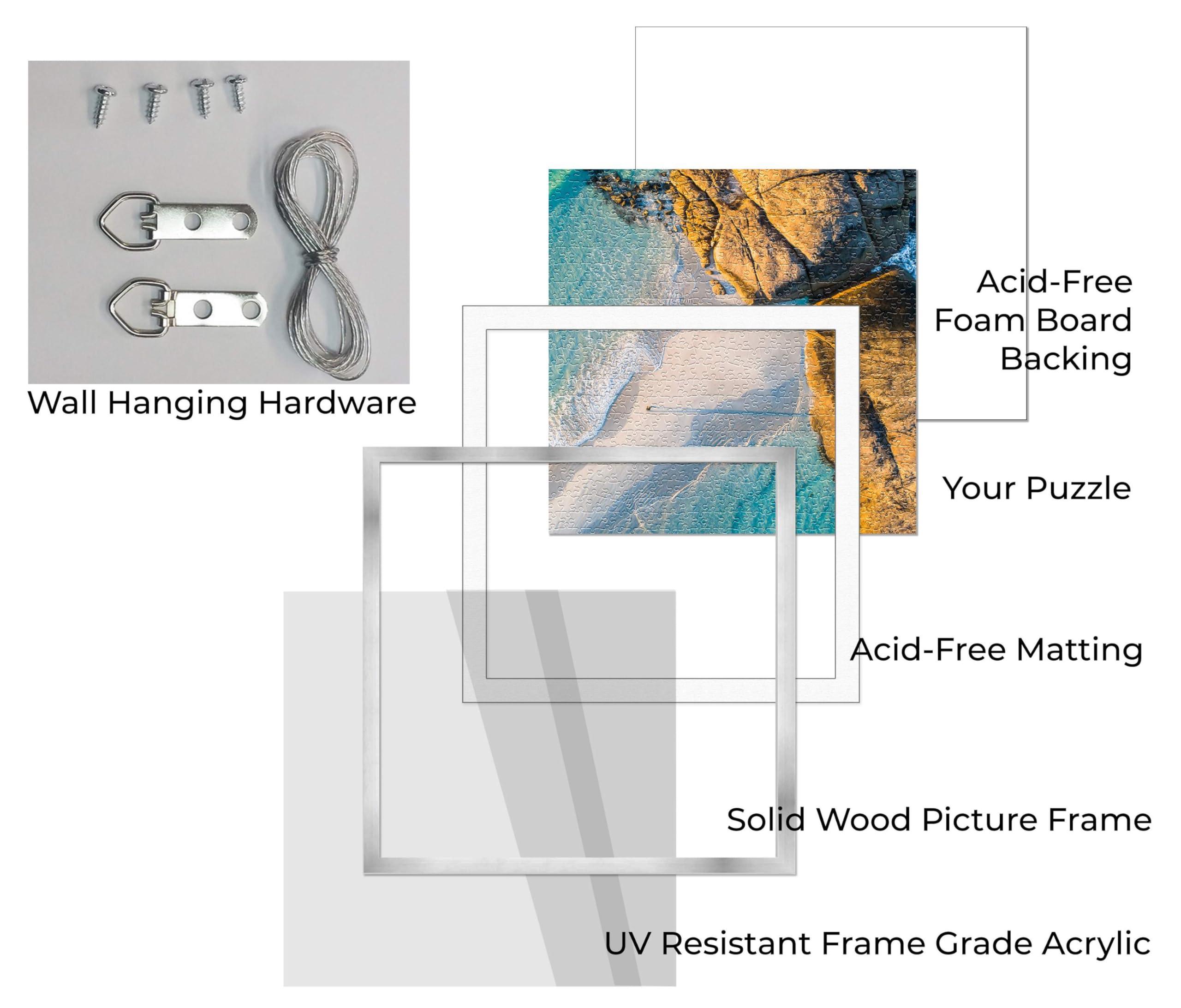 Poster Palooza Poster Palooza 12x36 Jigsaw Puzzle Frame Kit - Kit Includes Puzzle Glue Sheets, Black Wood Puzzle Frame with Black Mat, UV Acrylic, Backing, Hanging Hardware