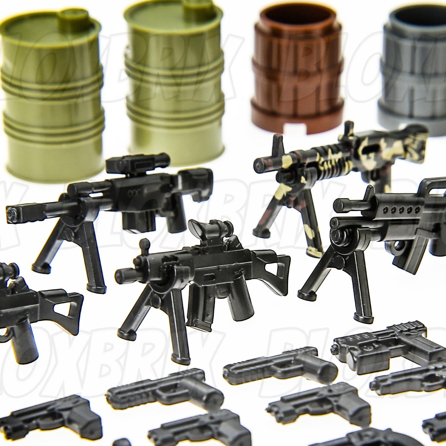 BloxBrix BloxBrix 180 pcs Weapons-Machine-Guns-Rifles Compatible with Major Brands,Minifigures-add-ons-Militarybase-Toy-Soldiers-Police, WW2-Modern-SWAT-Battle-Ammo-Belt-gas mask-Decations for Army-Men