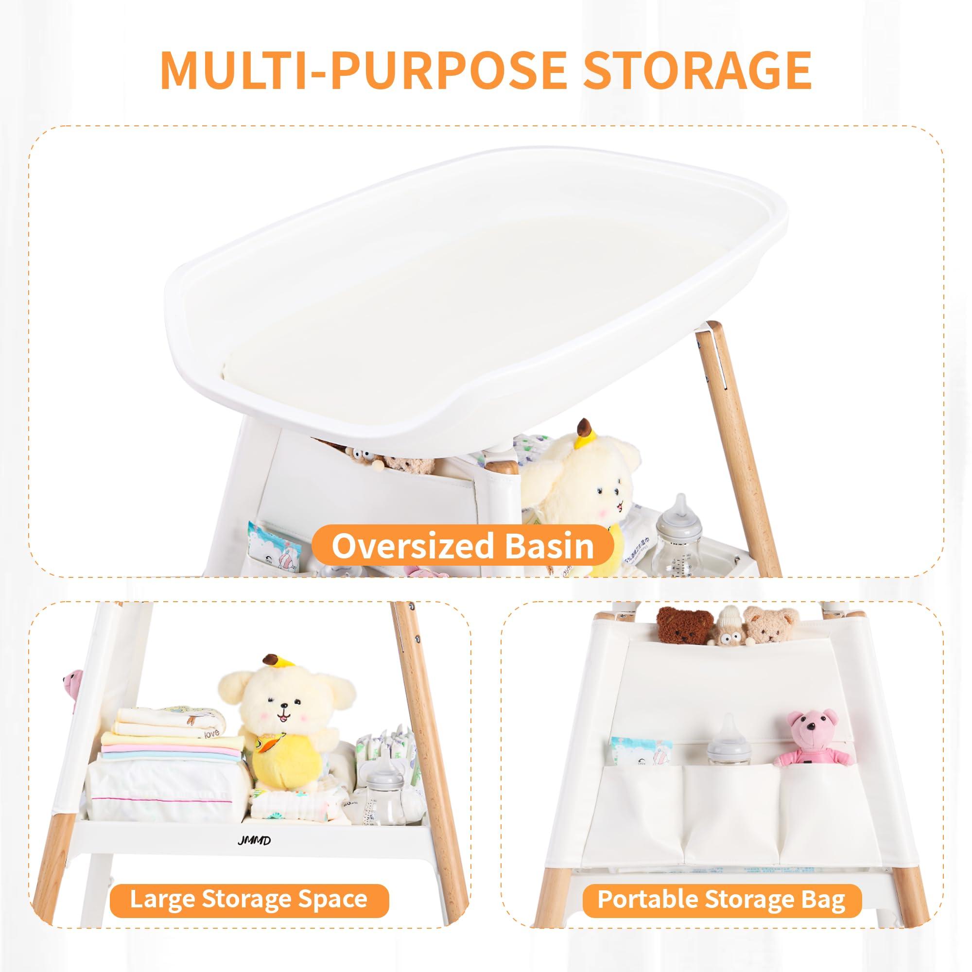 JMMD JMMD Baby Changing Table, Changing Station for Nursery, Adjustable Height Diaper Station with Waterproof Changing Pad and Storage for Baby 0-5 Months, White