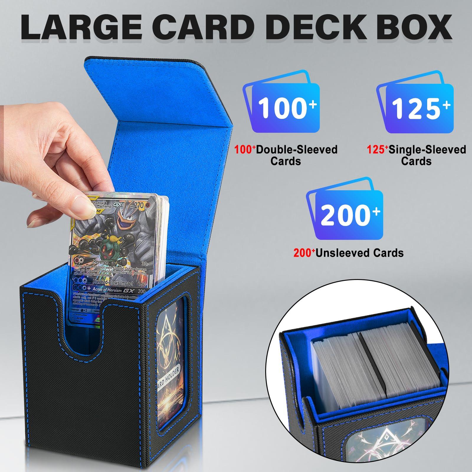 Jaffzora Jaffzora Card Deck Box for MTG Commander, Magnetic Card Display Case,TCG Card Storage Box, Holds 100 Double-Sleeved Cards, Black&Blue