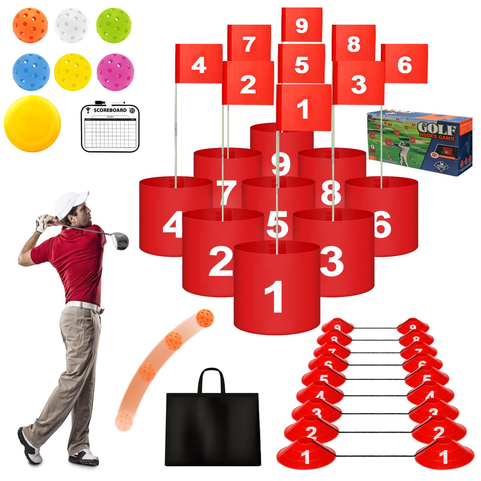 FINCOME FINCOME Golf Yard Bucket Games 9 Holes Golf Practice Game with Flag, Golf Chipping Game for Kids and Adults Outdoor Indoor Portable Backyard Golf Game for Park, Beach, Backyard, Lawn