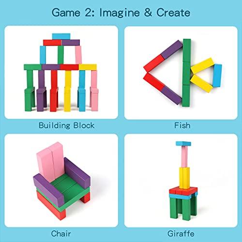 Canuan Canuan Wooden Blocks Stacking Games, 48PCS Tumbling Stacking Blocks Game for Kids and Families, Wood Colorful Balancing Blocks Montessori Toys for Kids with Storage Bag