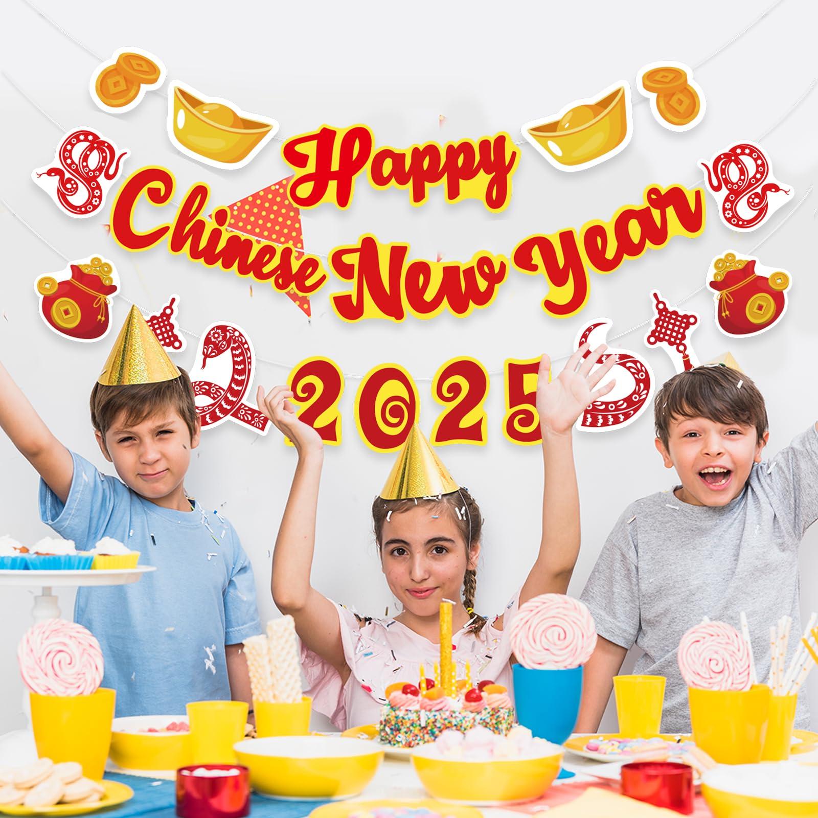 DKCTQU Chinese New Year Banner China Spring Festival Lunar Happy New Year Decorations 2025 Chinese New Year Party Banner Year of The DragonSnake Party Bunting Banner