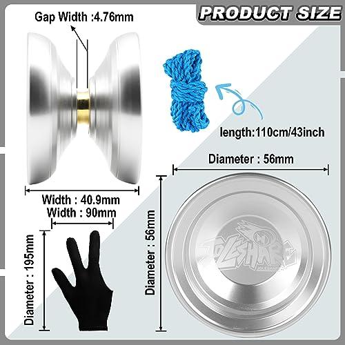 JOLESHARE JOLESHARE Professional Unresponsive Yoyo for Pros and Responsive Yoyos for Kids Beginners, Package Includes Replaceable Responsive Bearings, yo-yo Gloves, and 5 yo-yo Cords(Silver)