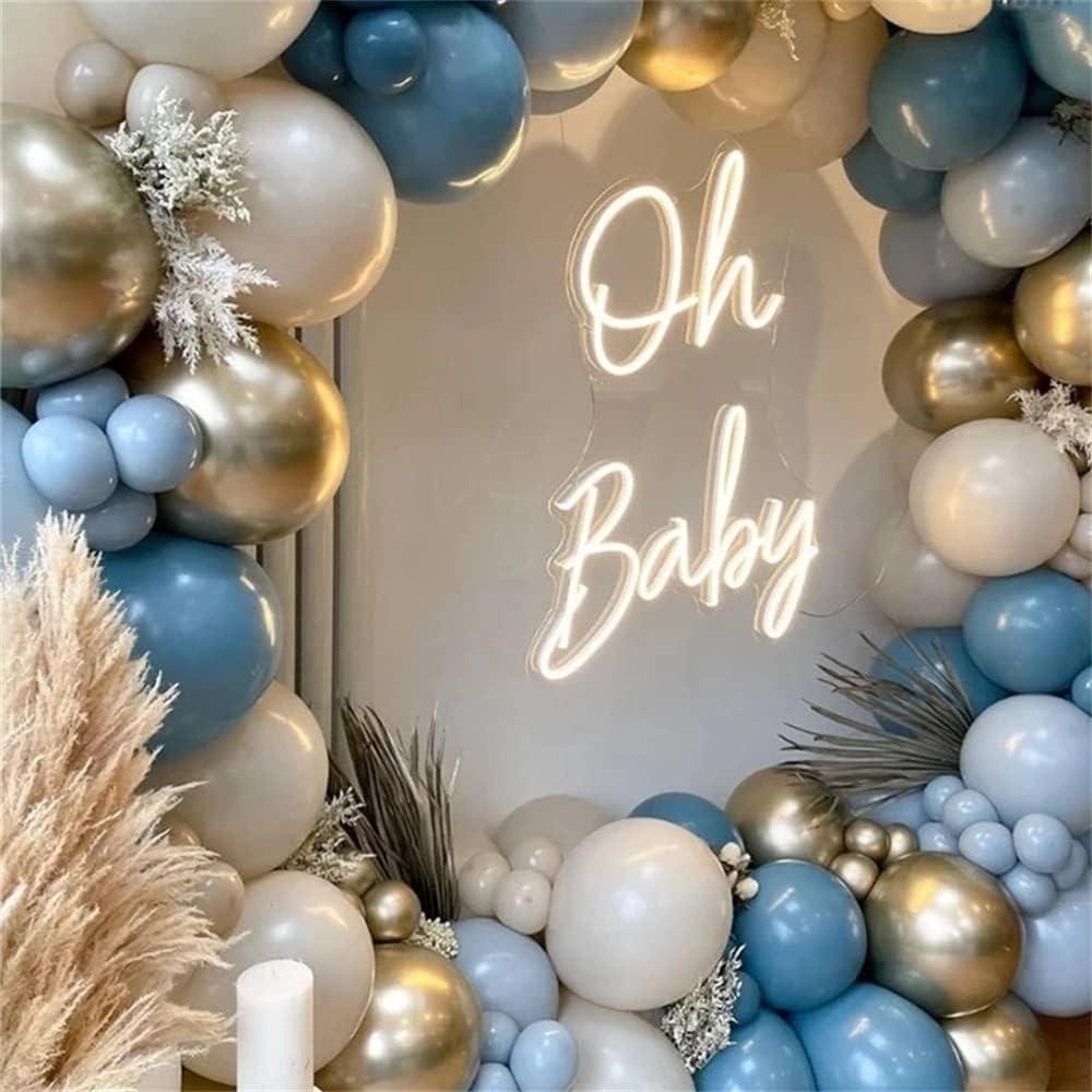 GIHOO Dusty Blue Balloon Garland Arch Kit 165pcs White Sand Pastel Macaron Blue Ocean Blue Chrome Gold Balloon Boho Baby Shower Wedding Boy Birthday Decoration