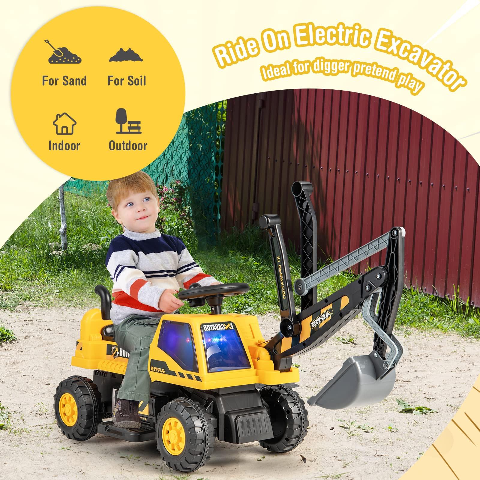 HONEY JOY HONEY JOY Ride on Excavator, 6V Battery Powered Ride on Construction Vehicles for Kids, Under Seat Storage, Music, Rotatable Seat, Kids Digger Loader, Bulldozer Ride on Toy, Gift for Boys Girls