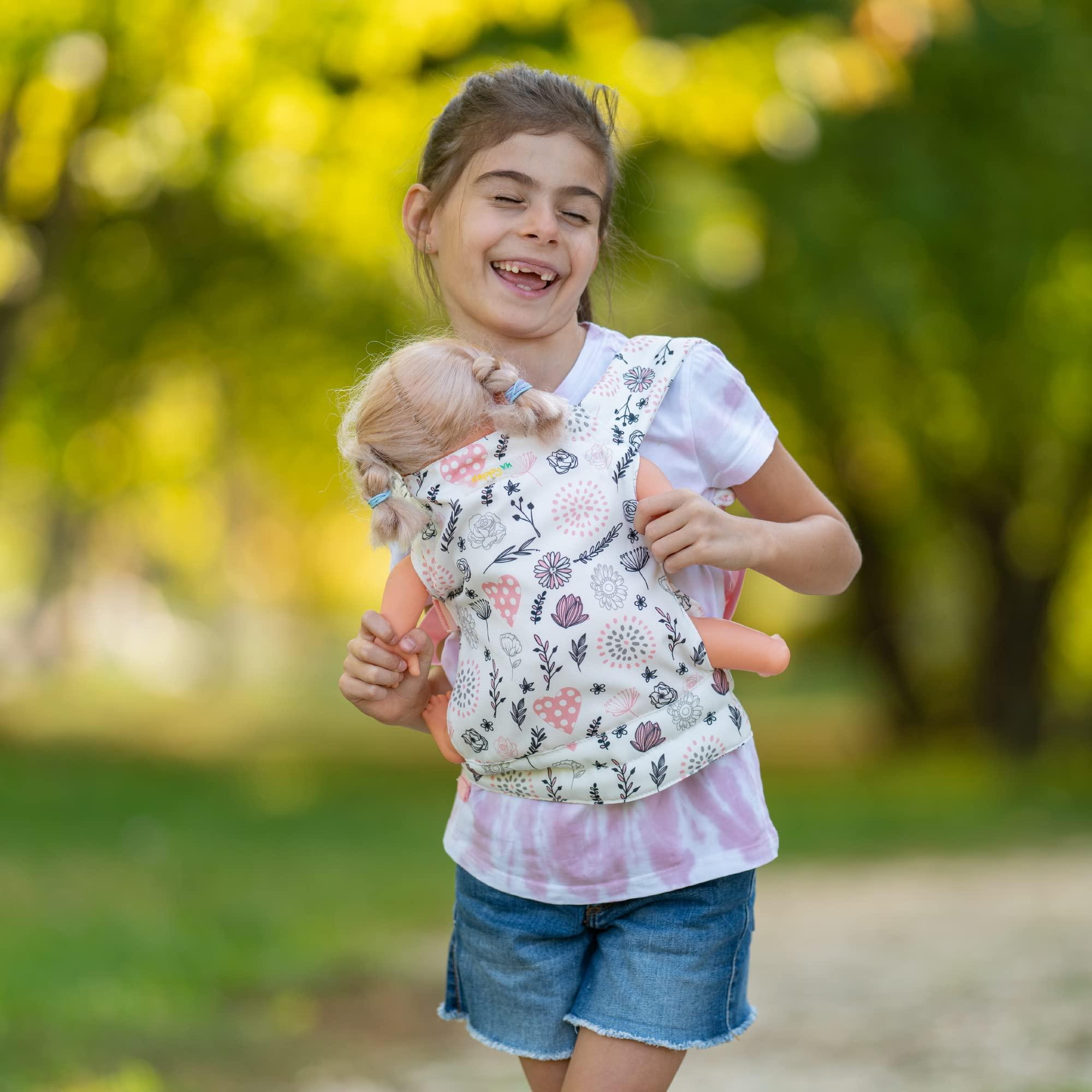 HappyVk HappyVk - Baby Doll Carrier - Doll Carrier for Little Girls Front and Back - Cute Flowers and Hearts
