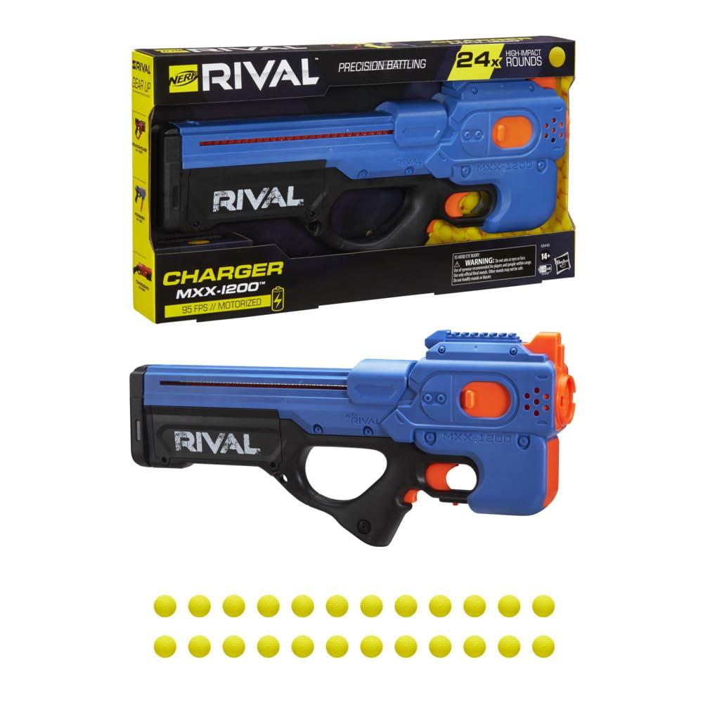 NERF NERF Rival Charger MXX-1200 Motorized Blaster - 12-Round Capacity, 100 FPS Velocity - Includes 24 Official Rival Rounds - Team Blue