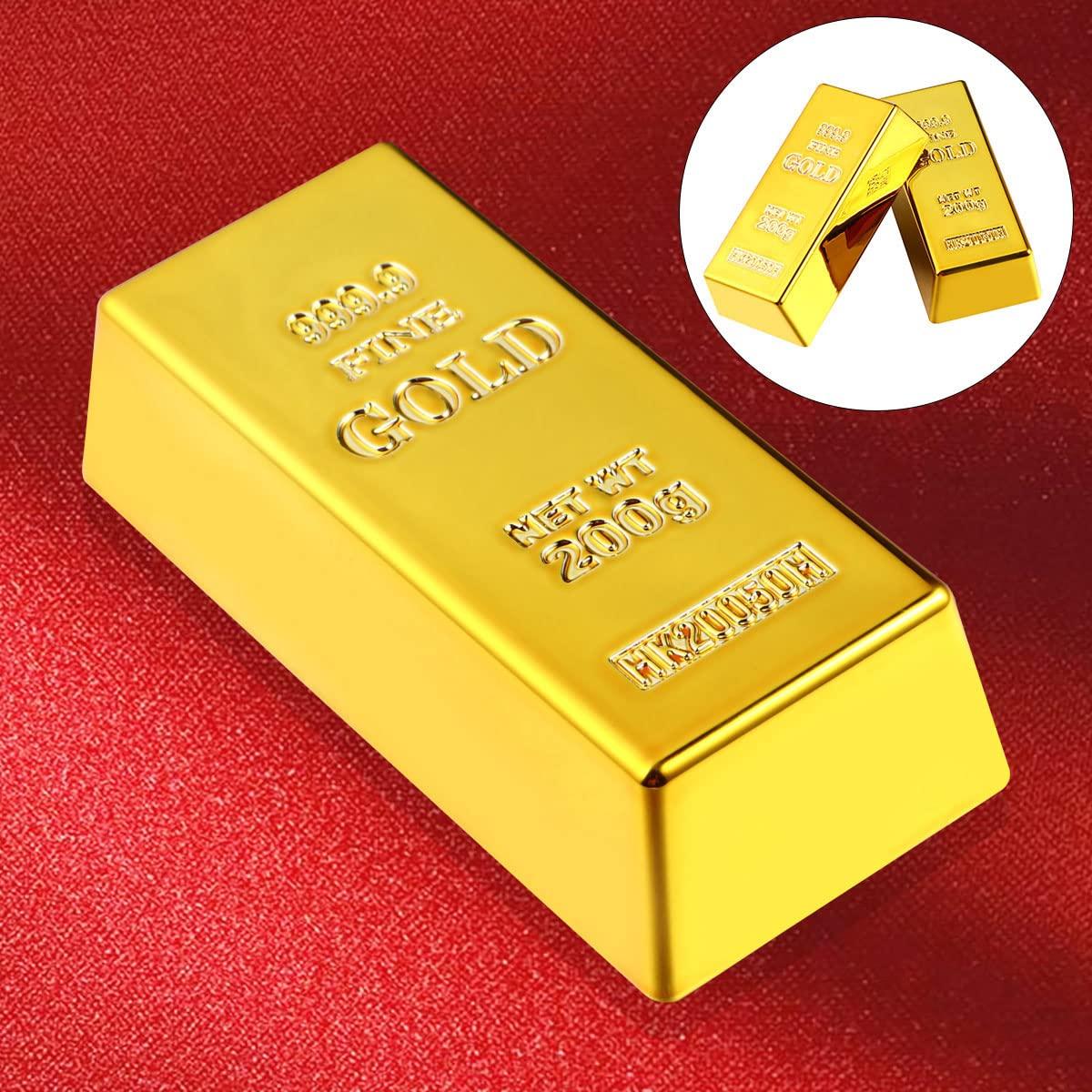 LUOZZY 2 Pcs Fake Gold Bar Replica Gold Bar Fake Golden Brick Bullion Plastic Golden Bar Props Novelty Gifts(16.5x7.6x4.8cm)
