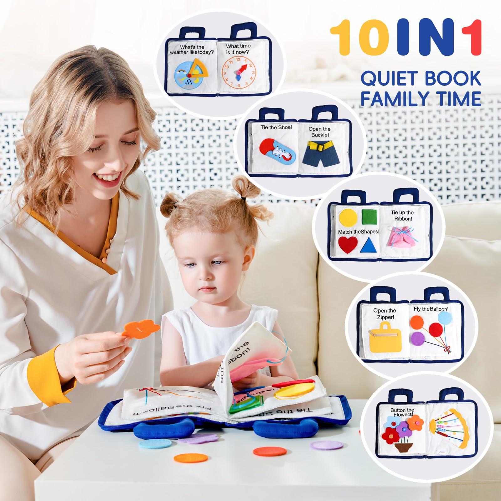 Jollybaby Jollybaby Baby Soft Busy Books -My Quiet Book, Travel Toy & Montessori Sensory Educational, 10 Preschool Learning Activities for 1 2 3 Year Old Toddlers Boy Girl(Blue)