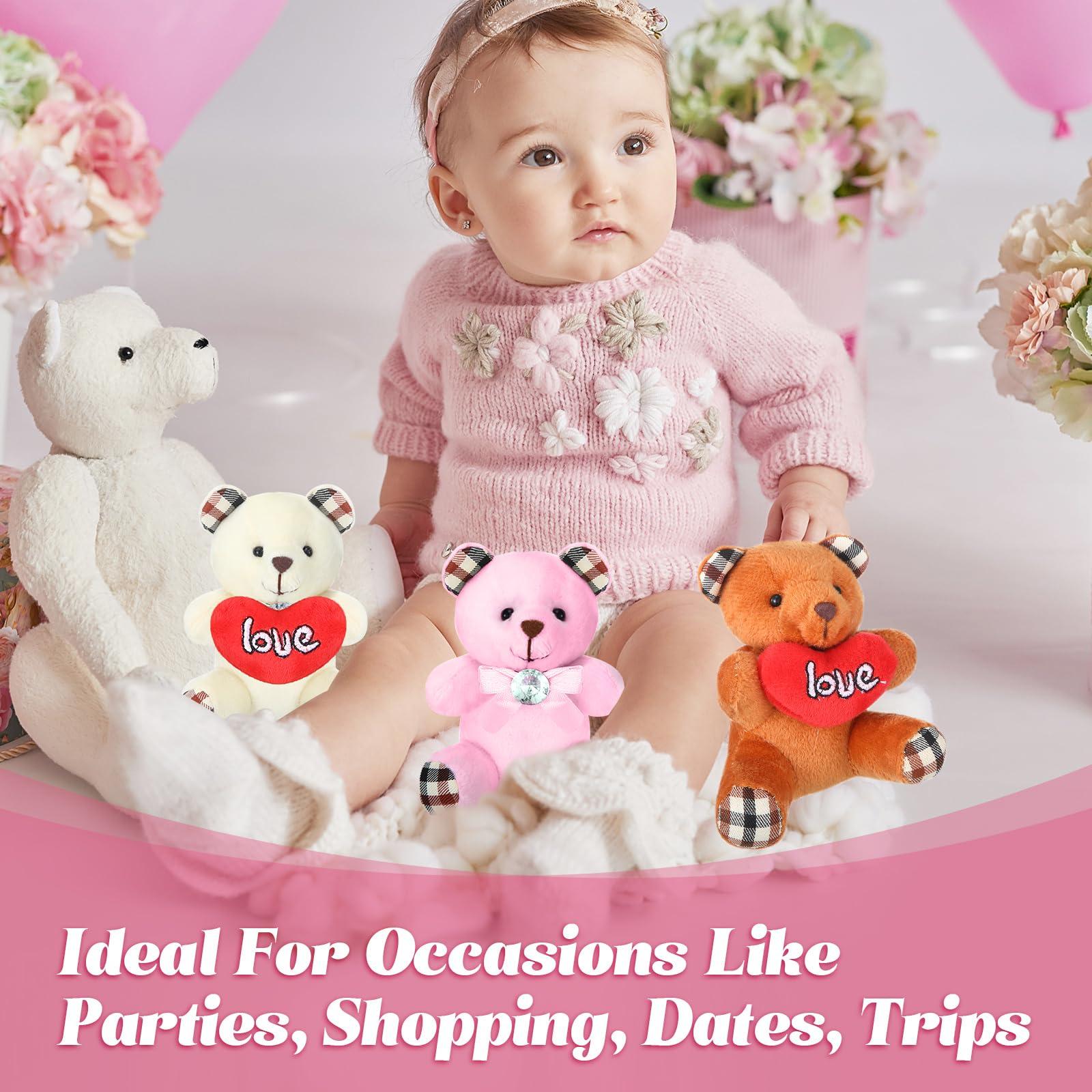 Gemscream Gemscream 12 Pcs Valentine\'s Day Bear Stuffed Animals Bulk 3.5 Inch Soft Plush Bears Doll with Bow Love Heart Cute Bear Baby Shower Decorations Soft Plush Toy for Wedding Birthday Gift Party Favor
