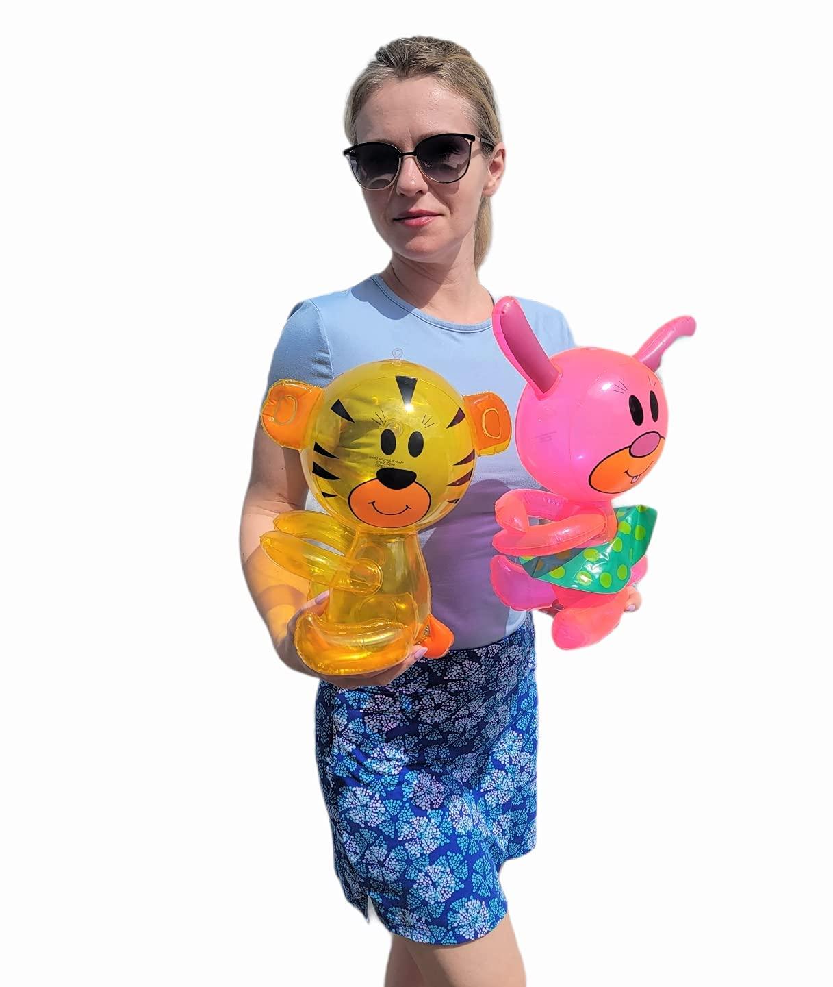 Zugar Land Zugar Land Hug Me Inflatable Safari Wild Zoo Animals. (24 Pack) Hugging Arms Elephant, Tiger, Monkey, Rabbit, Bunny, Teddy Bear. Jungle Party Decor (24 Animals)
