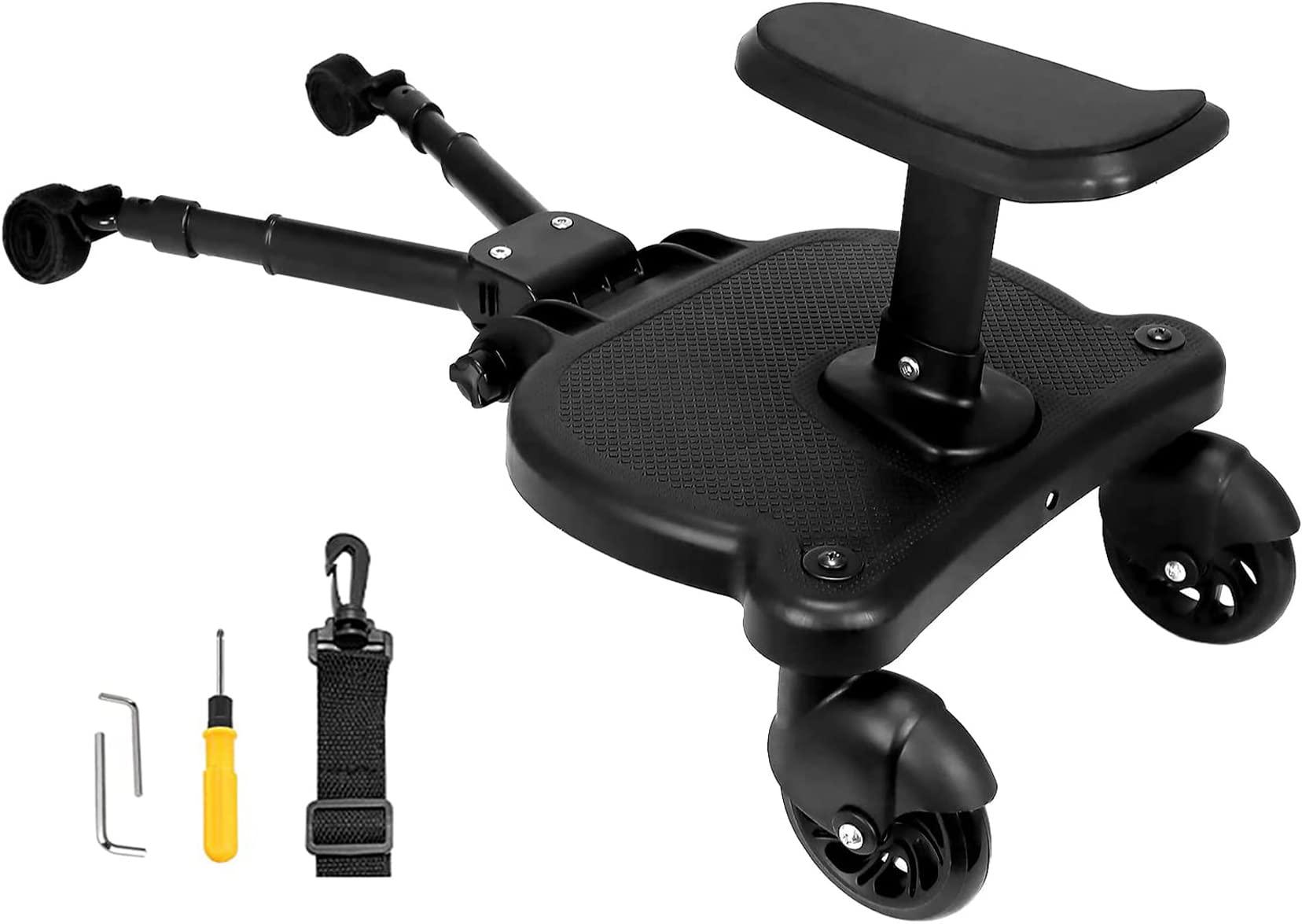 Leefngsun Universal Stroller Board Buggy Board with Detachable Seat, Stroller Glider Board Suitable for Most Brands of Strollers, Stroller Standing Board, Holds Children Up to 55lbs (Black)