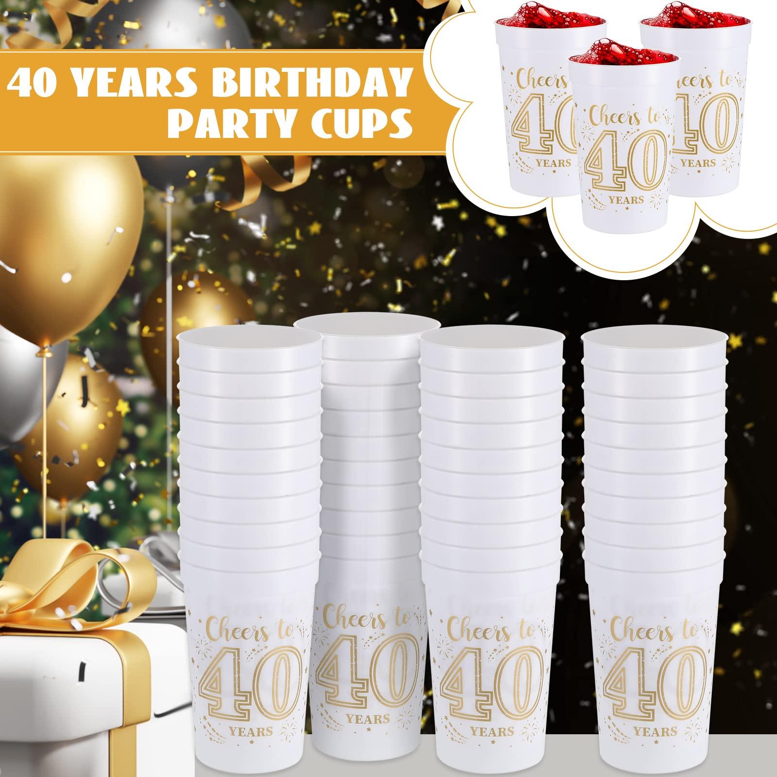 Lallisa Lallisa 40 Pcs 16 oz 40th Birthday Cups 40th Birthday Party Plastic Stadium Cups 40th Birthday Party Decorations 40 Year Old Birthday Party Favors for Cheers to 40 Years, Gold and White