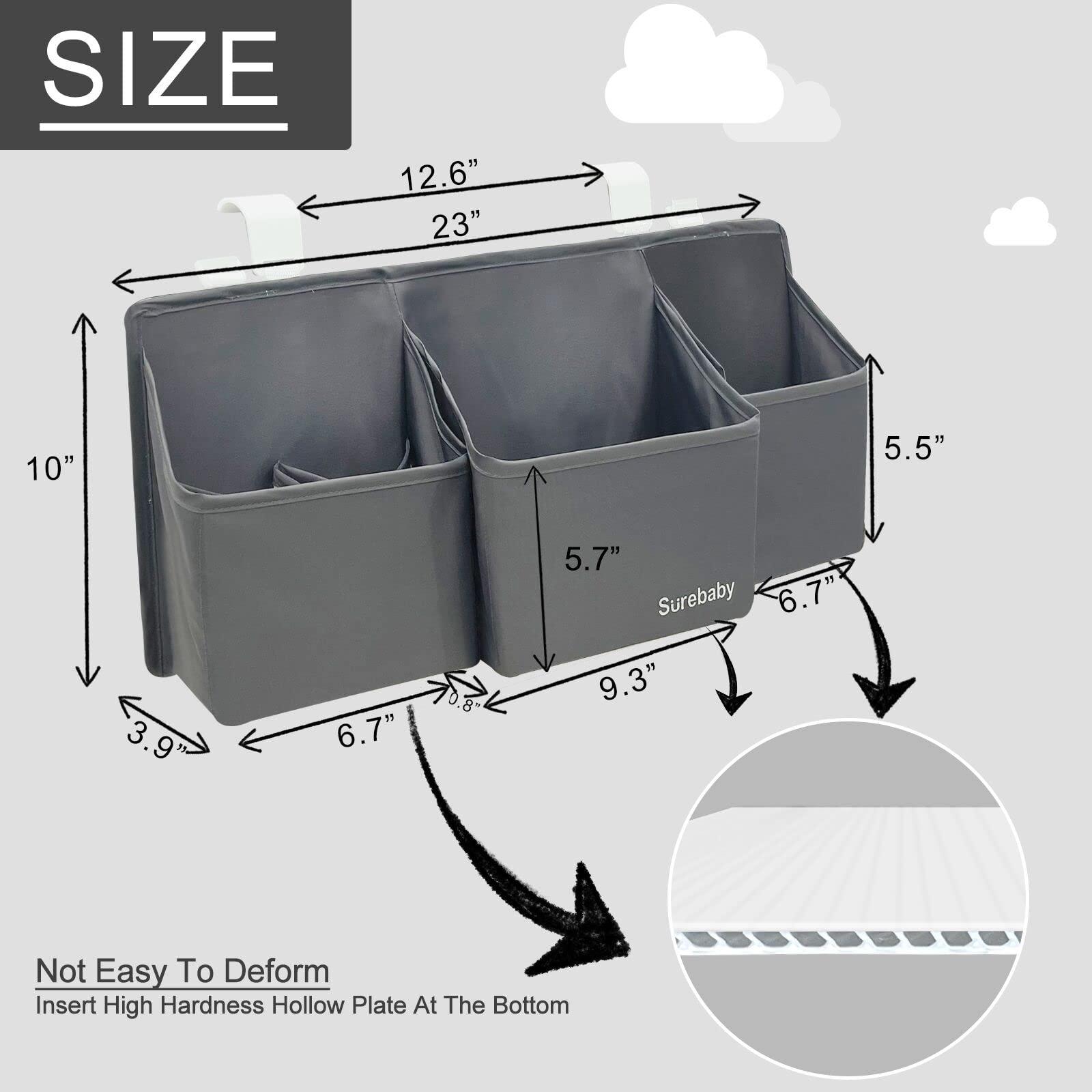 surebaby surebaby Hanging Baby Diaper Caddy, 3-in-1 Diaper Caddy Organizer Holder For Baby Crib, Nursery Organization Diaper Stacker Storage For Crib, Changing Table, Car, Wall-Grey