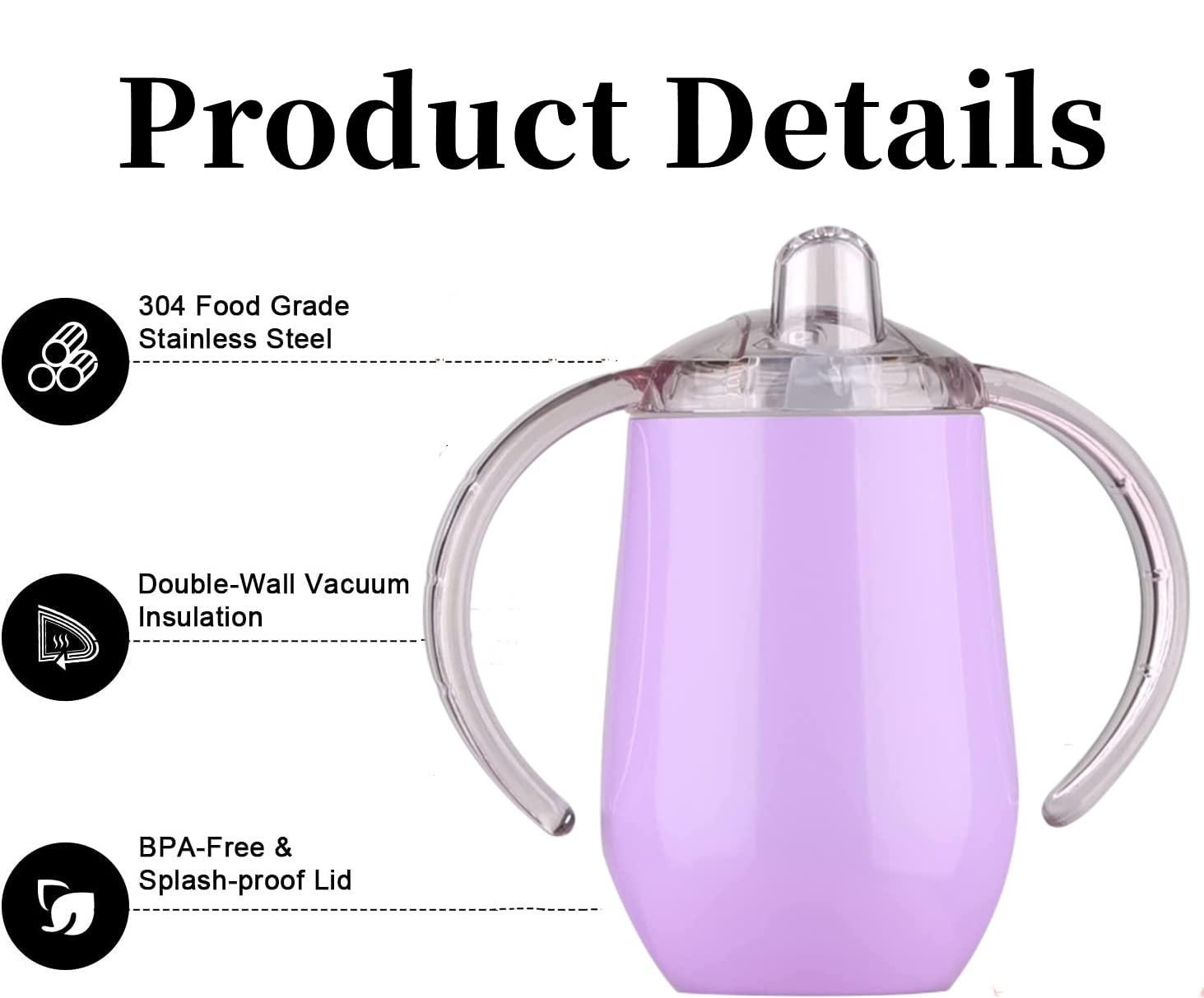 Buumin Stainless Steel Straw Sippy Cup with Handles & Silicone Lids,10 oz BPA Free Double Wall Vacuum Insulated Sippy Cup Mug Tumbler Toddler Straw Cups for boys and girls Non-Spill Sippy Cups (Rose Gold)