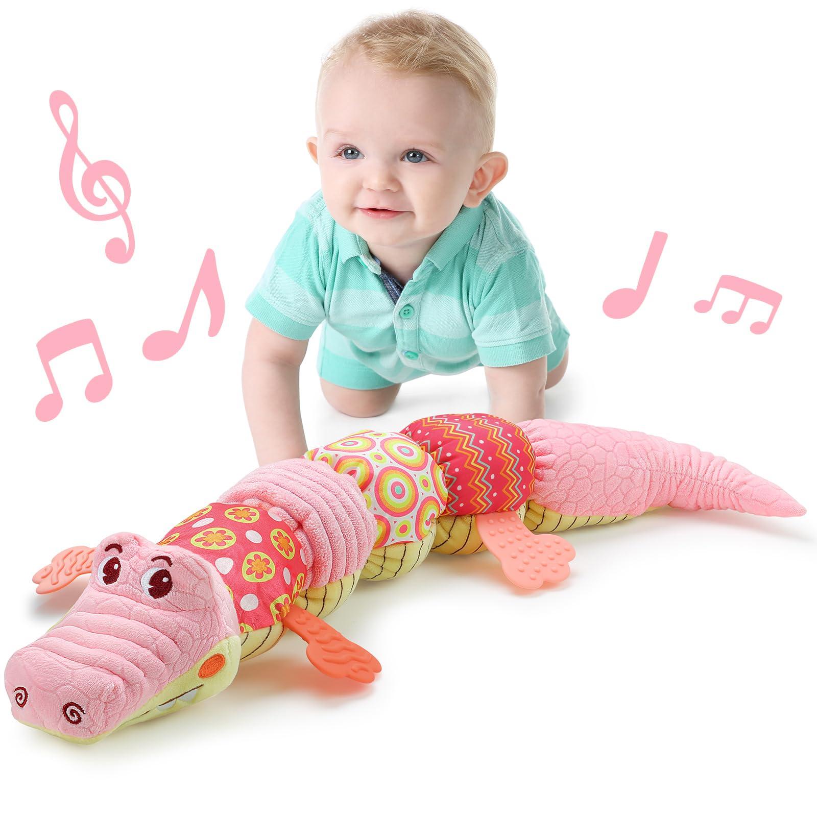 LIGHTDESIRE LIGHTDESIRE Baby Toys Musical Crocodile,Infant Toys Stuffed Animal Toys with Ruler Design and Ring Bell,Baby Teething Toys for Tummy Time Newborn Boys Girls 0 3 6 12 Months(Pink)