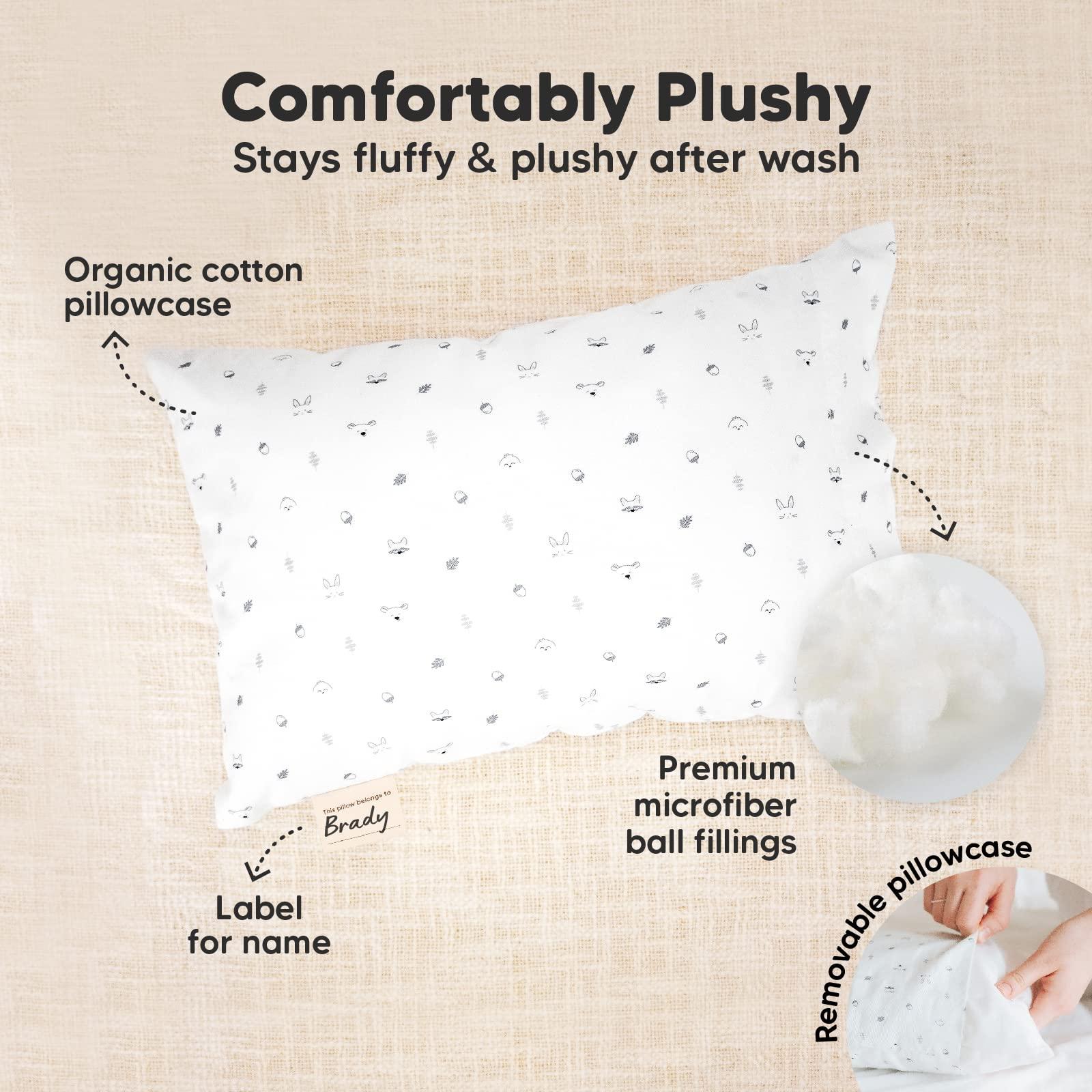 KeaBabies Mini Toddler Pillow with Pillowcase - 9x13 My Little Dreamy Mini Pillow, Organic Toddler Pillows for Sleeping, Kids Pillow, Small Pillows, Travel Pillows for Sleeping, Toddler Bed Pillows (Acorn)