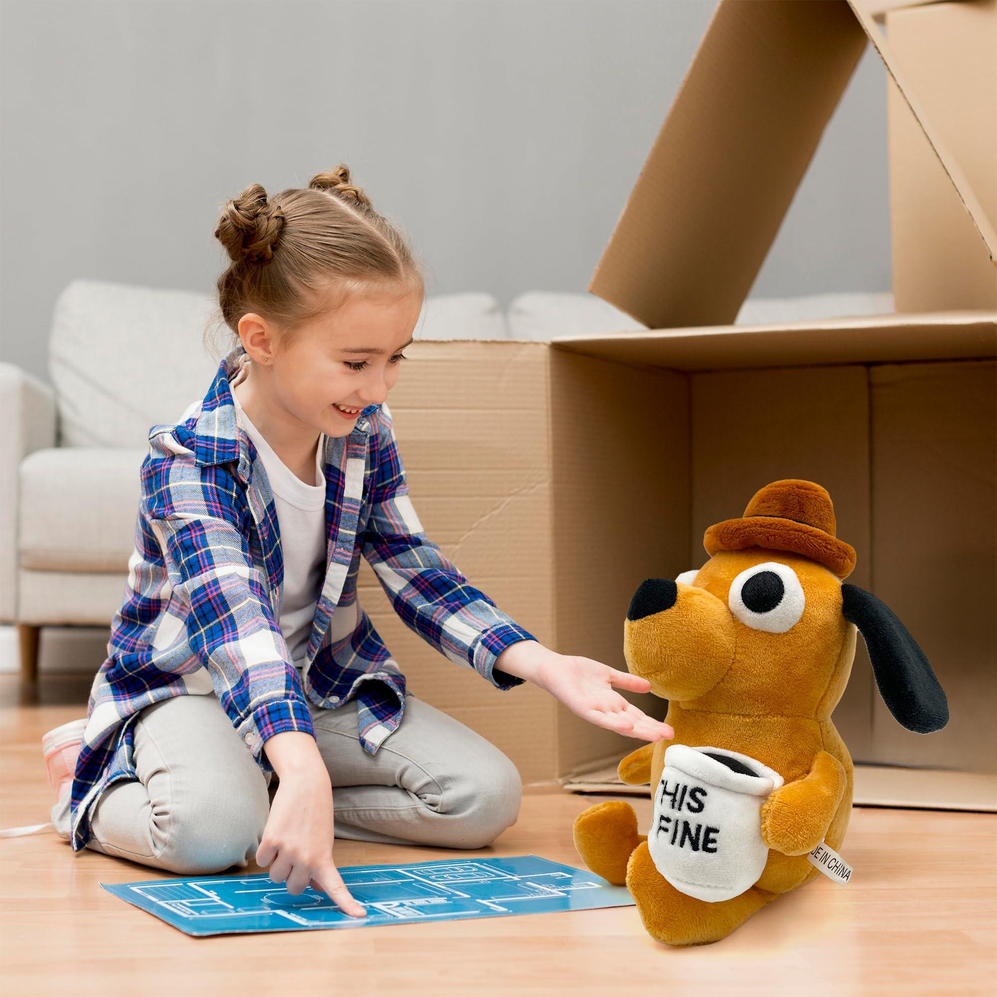 Adenzai Adenzai This is Fine Dog Plushie | Funny Coffee Dog Meme Plush | Hilarious Office Decor & Stuffed Animal Toy | Perfect for Xmas, Birthday, or Office Worker Gifts