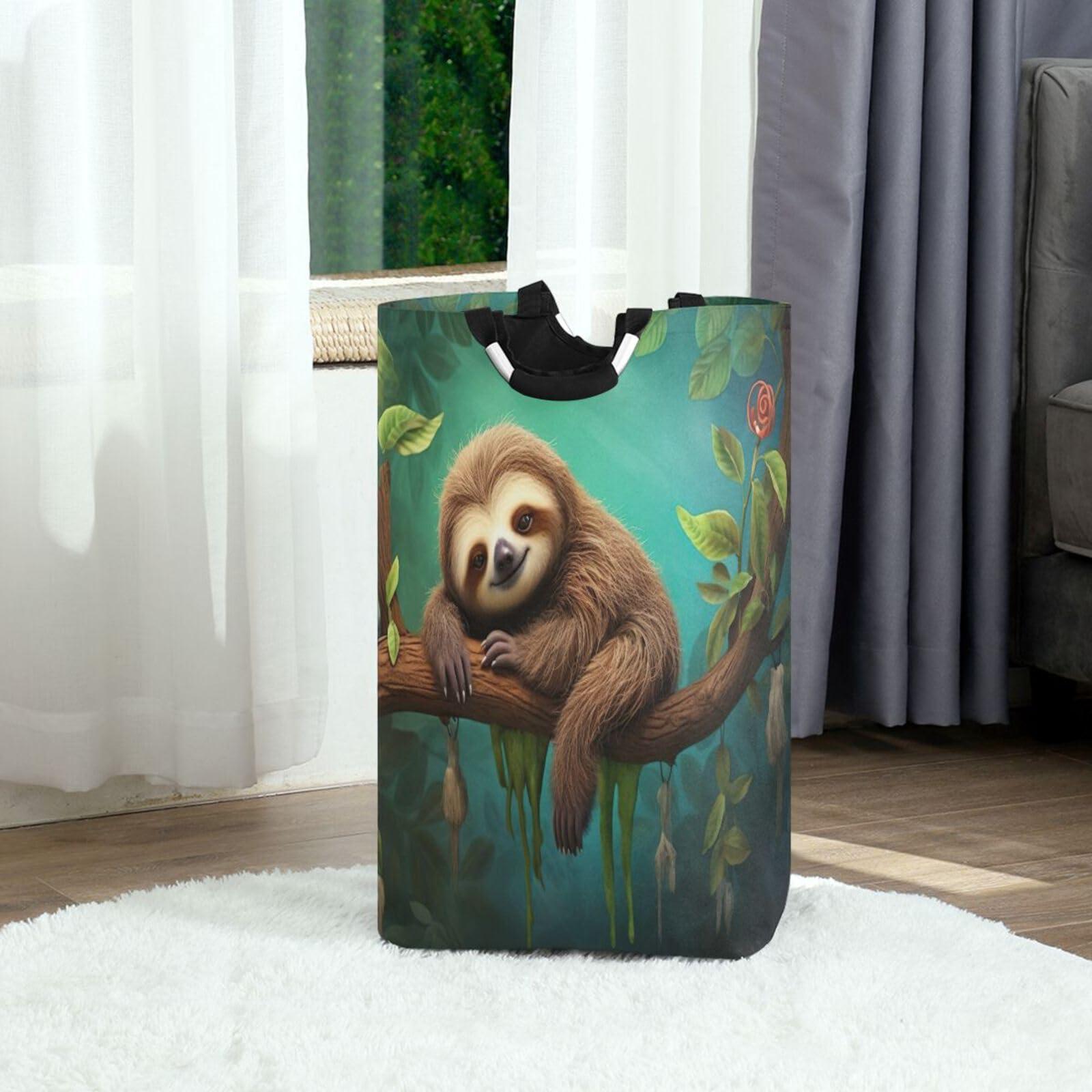 FLildon FLildon Laundry Basket Tree Sloth Collapsible Clothes Hamper, Waterproof Nursery Storage Bin with Handle Clothing Baskets for Bedroom Bathroom